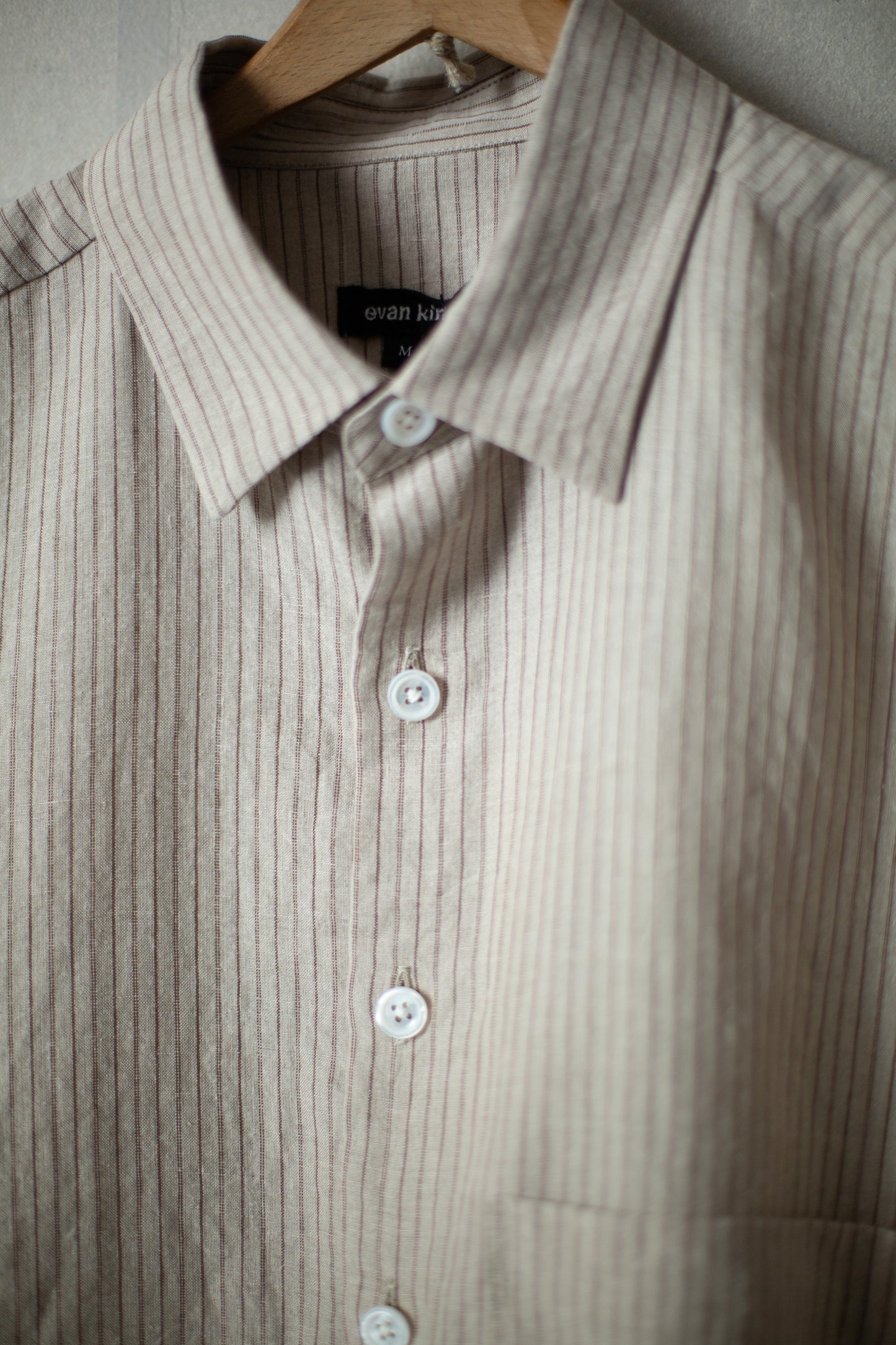 Big Shirt II in natural brown yarn dyed linen/cotton stripe
