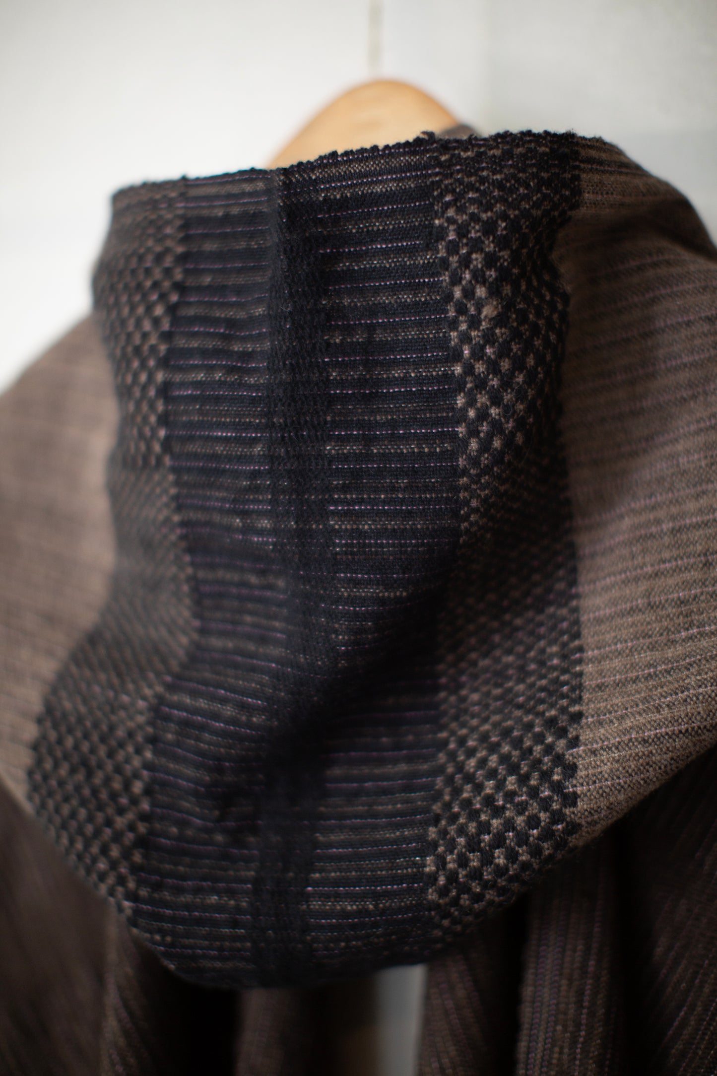 HOODED SCARF#1 - TEXTURED STRIPE HANDWOVEN