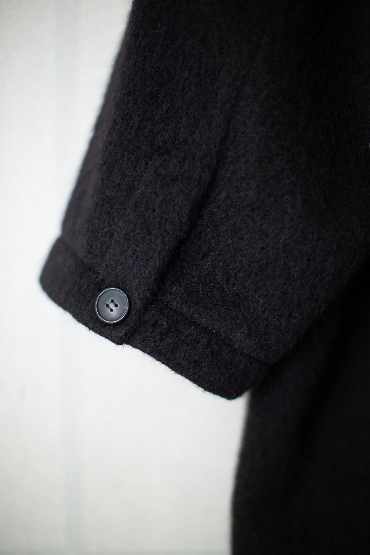 COAT#35 - BLACK ALPACA HIGH PILE HERRINGBONE