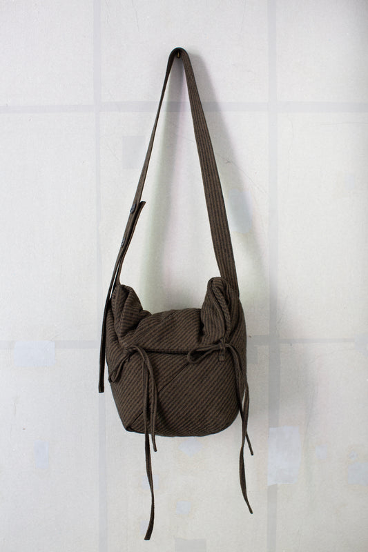 BAG#46 - PADDED KHAKI STRIPED HEMP COTTON REED TWILL