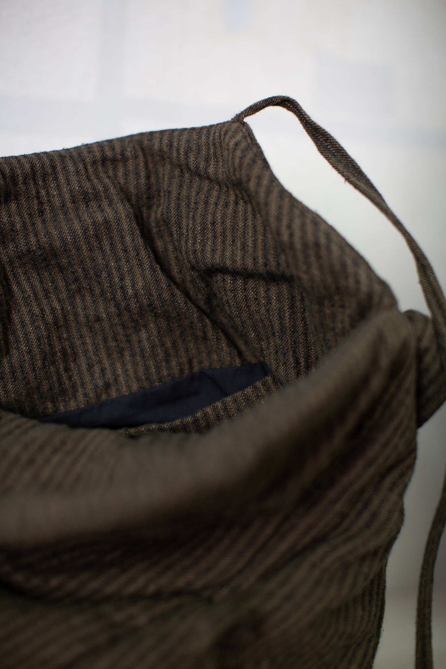 BAG#46 - PADDED KHAKI STRIPED HEMP COTTON REED TWILL