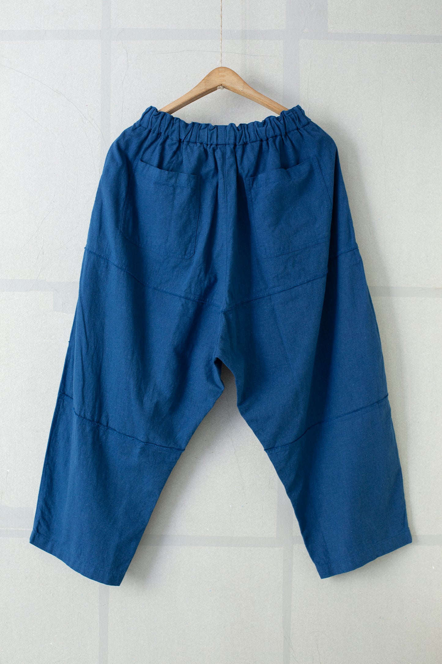 Panelled Loose Summer Trousers in Indigo Bamboo Cotton