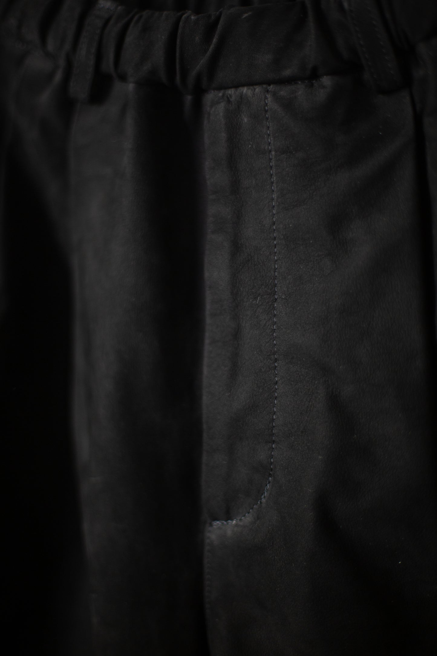 Nubuck Leather Double Pleated Easy Shorts Black