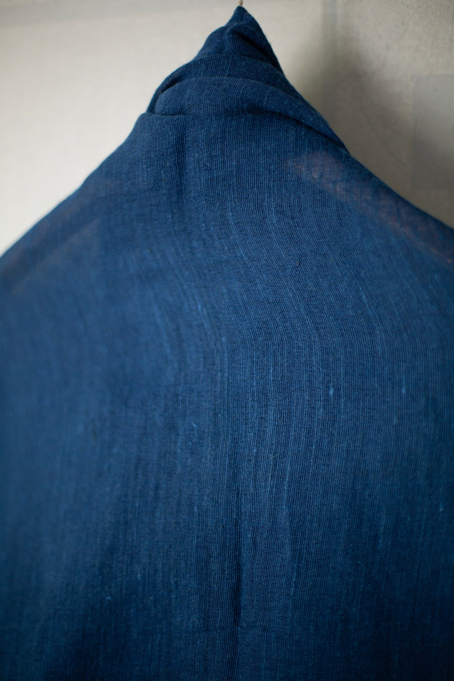 Large shawl in dark natural indigo Tussar silk