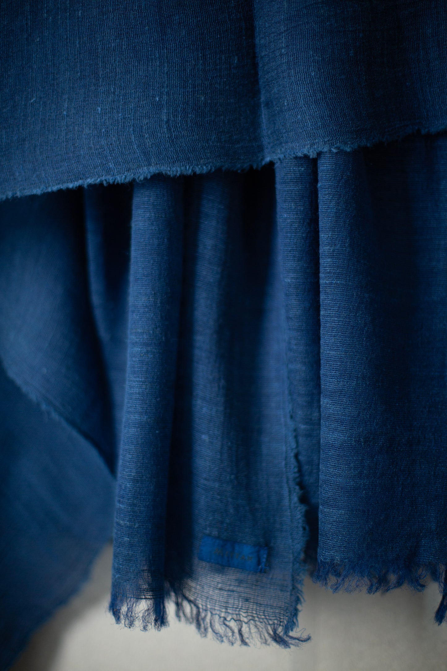 Large shawl in dark natural indigo Tussar silk
