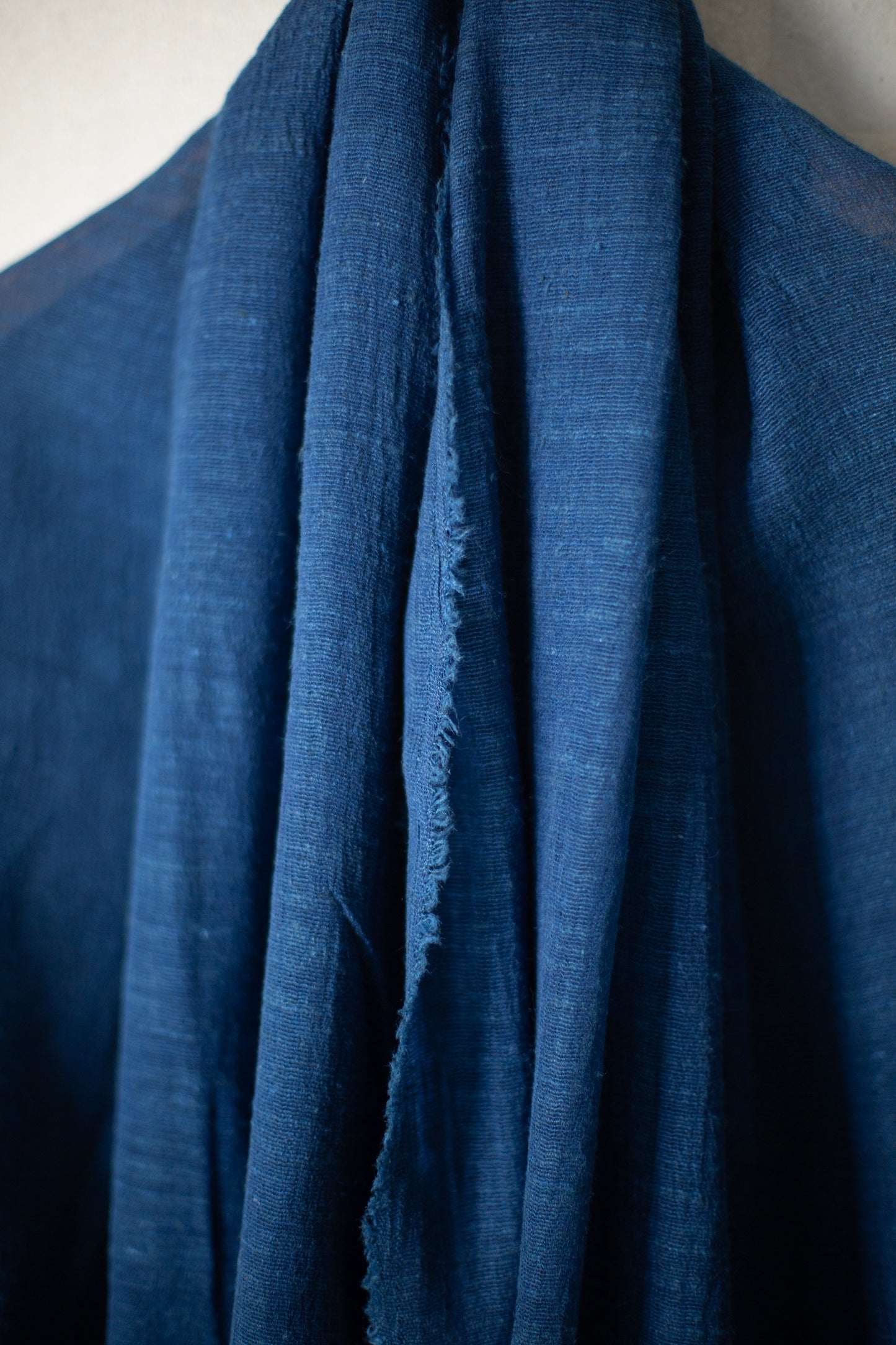 Large shawl in dark natural indigo Tussar silk