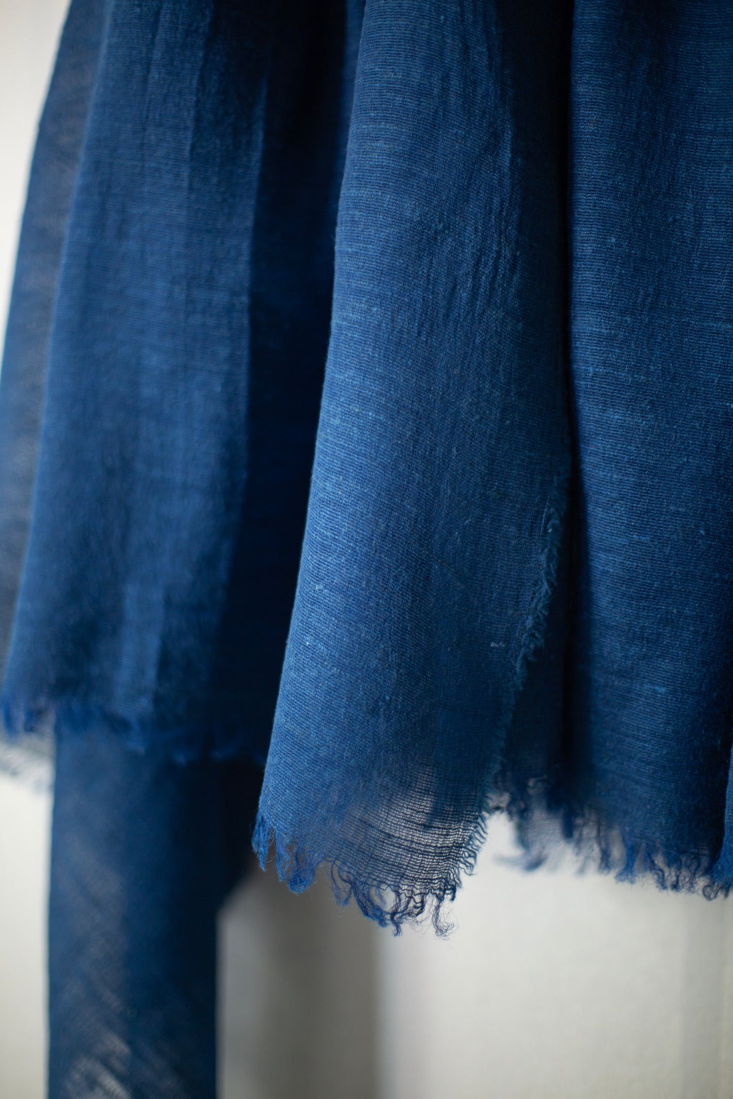 Large shawl in dark natural indigo Tussar silk