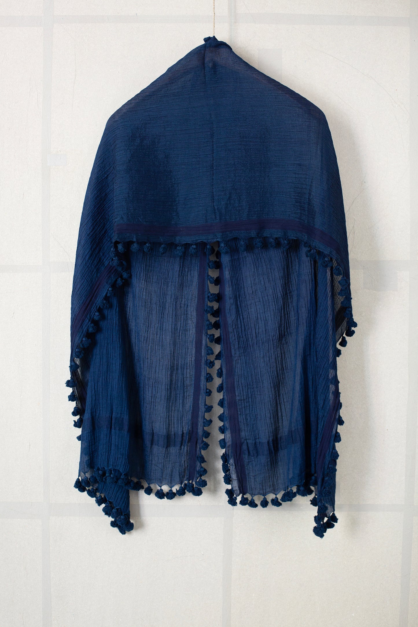 stole with tassles in natural indigo silk