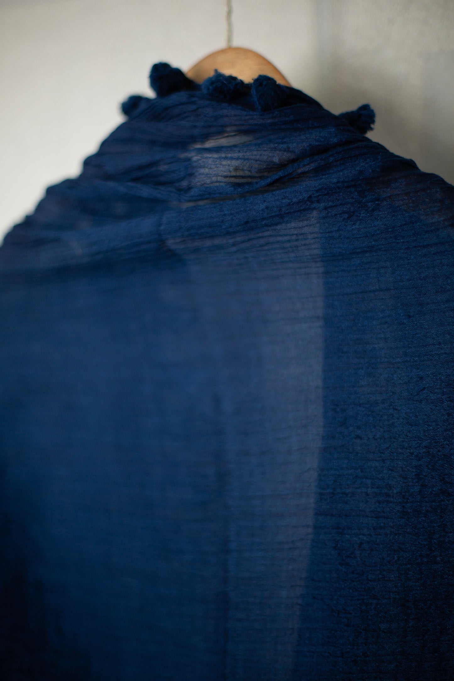 stole with tassles in natural indigo silk