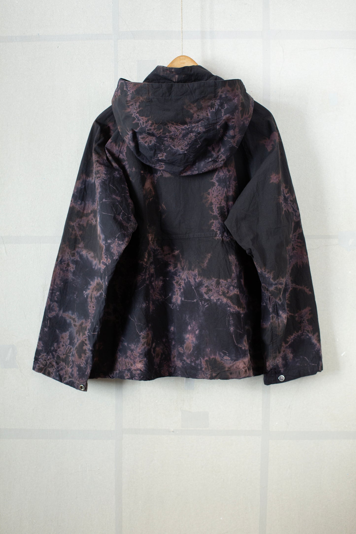 black/black cotton broad hooded jacket with shibori dyed pattern