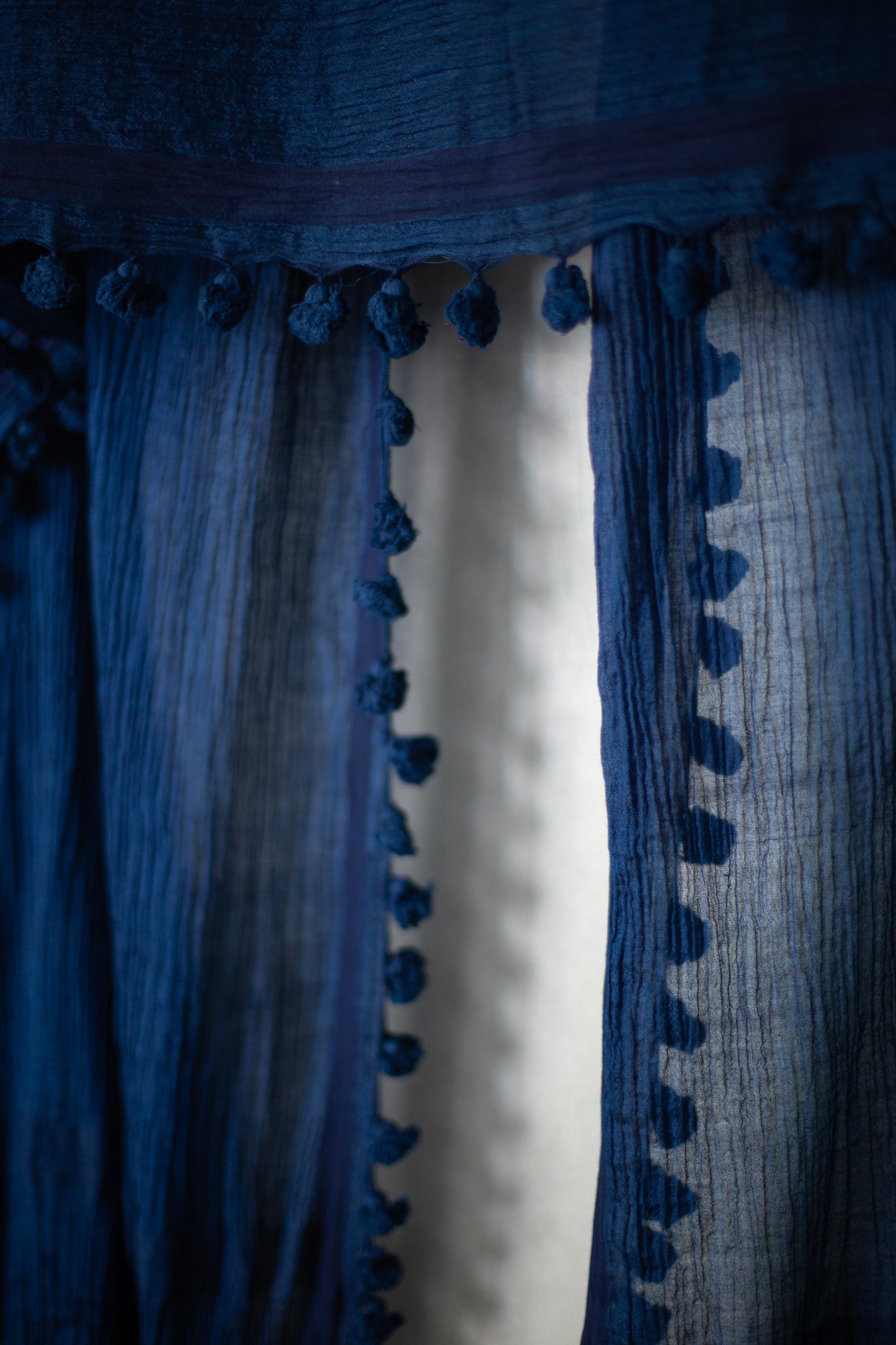 stole with tassles in natural indigo silk