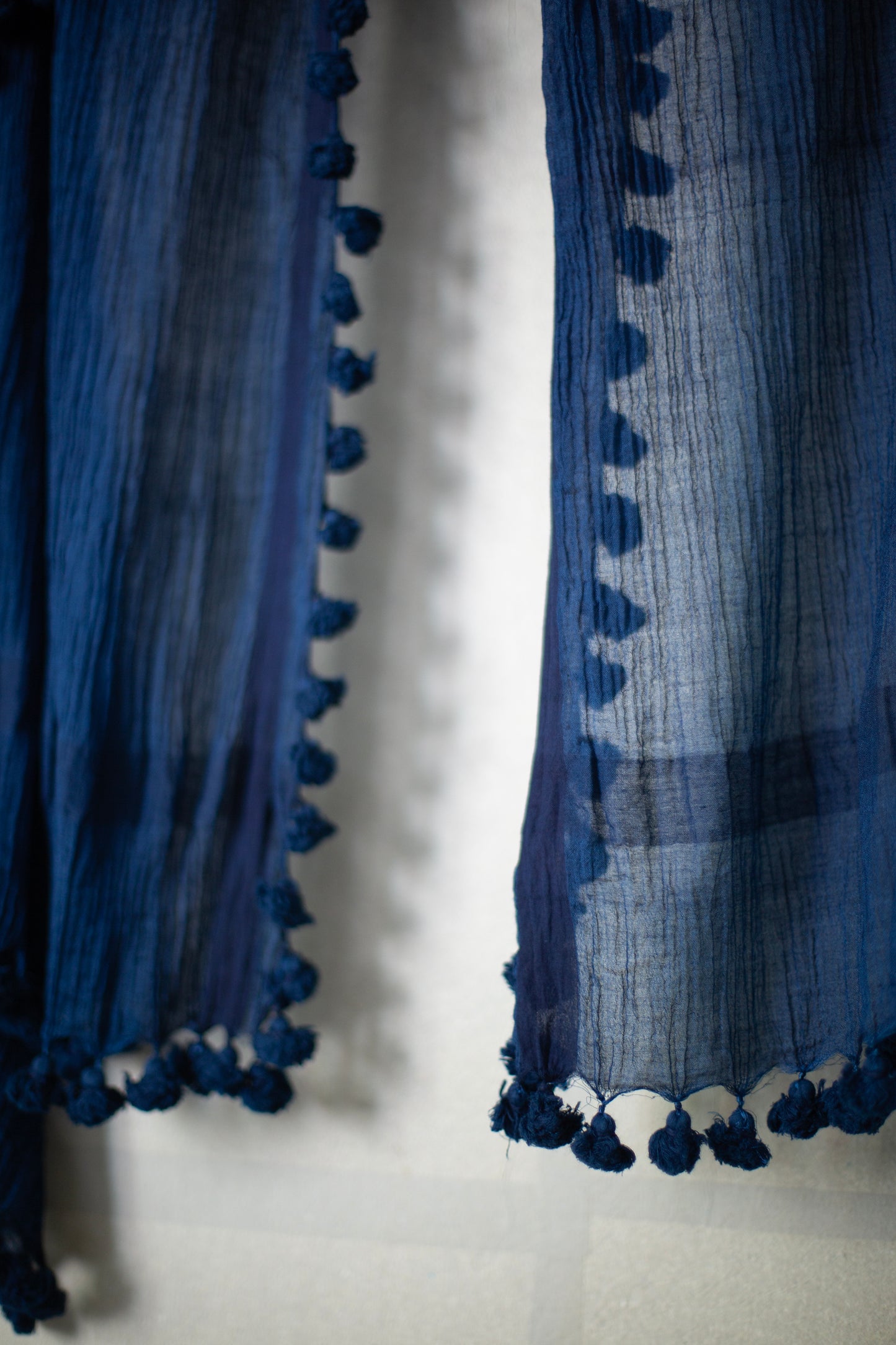 stole with tassles in natural indigo silk