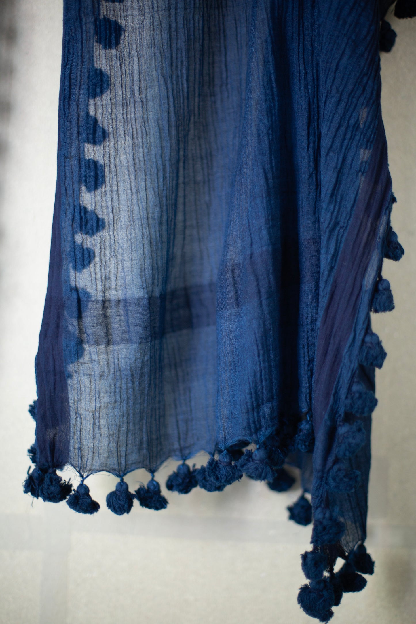 stole with tassles in natural indigo silk