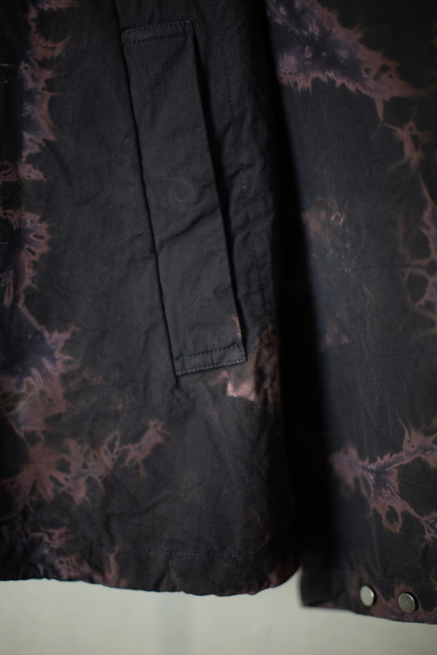 black/black cotton broad hooded jacket with shibori dyed pattern