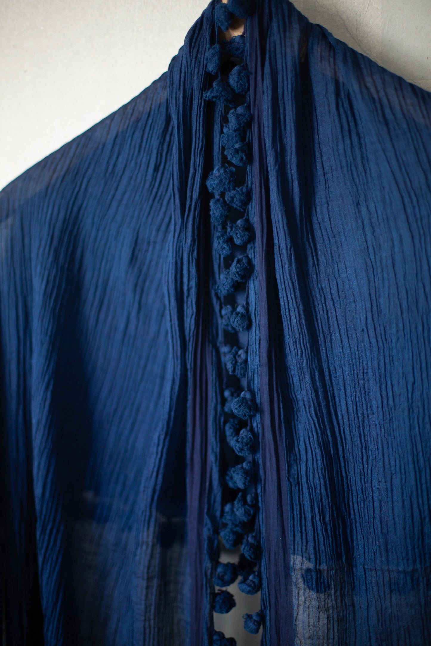 stole with tassles in natural indigo silk
