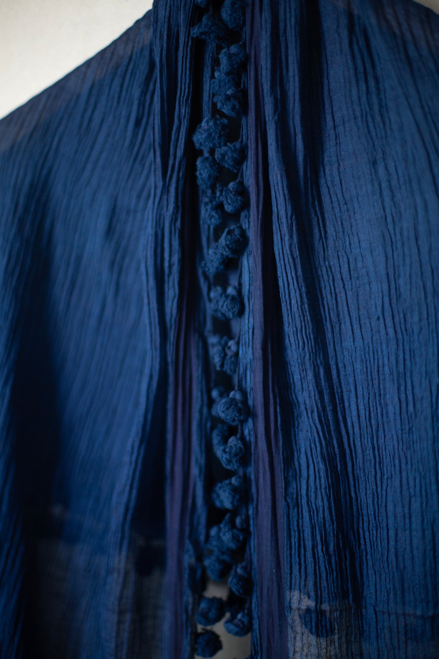 stole with tassles in natural indigo silk