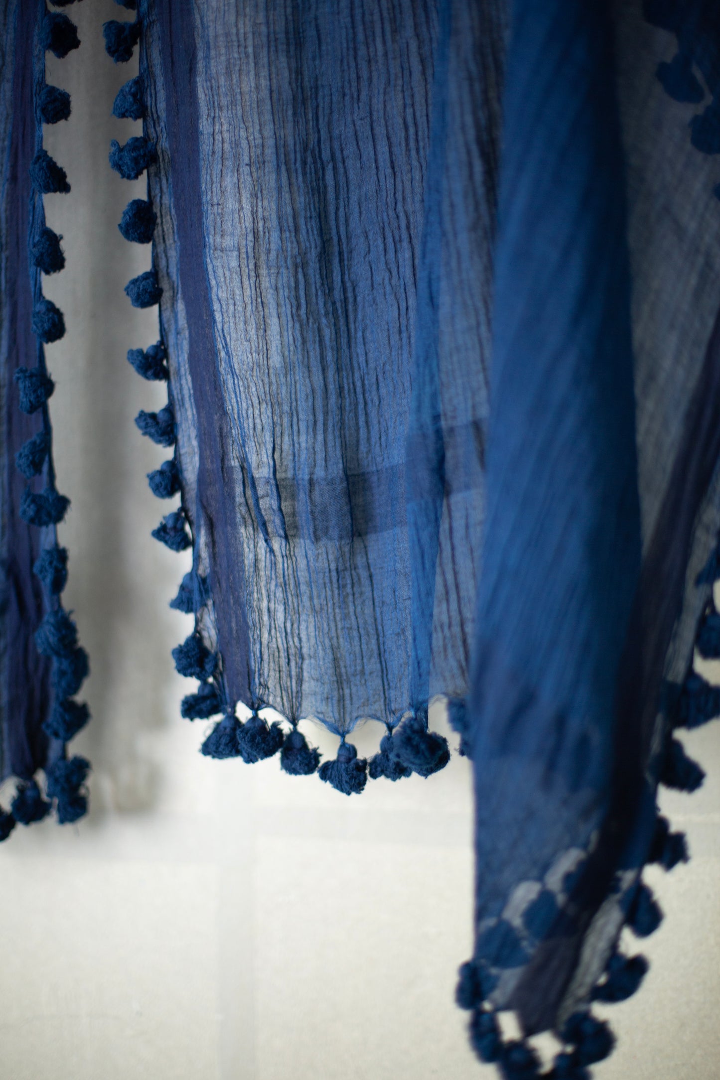stole with tassles in natural indigo silk
