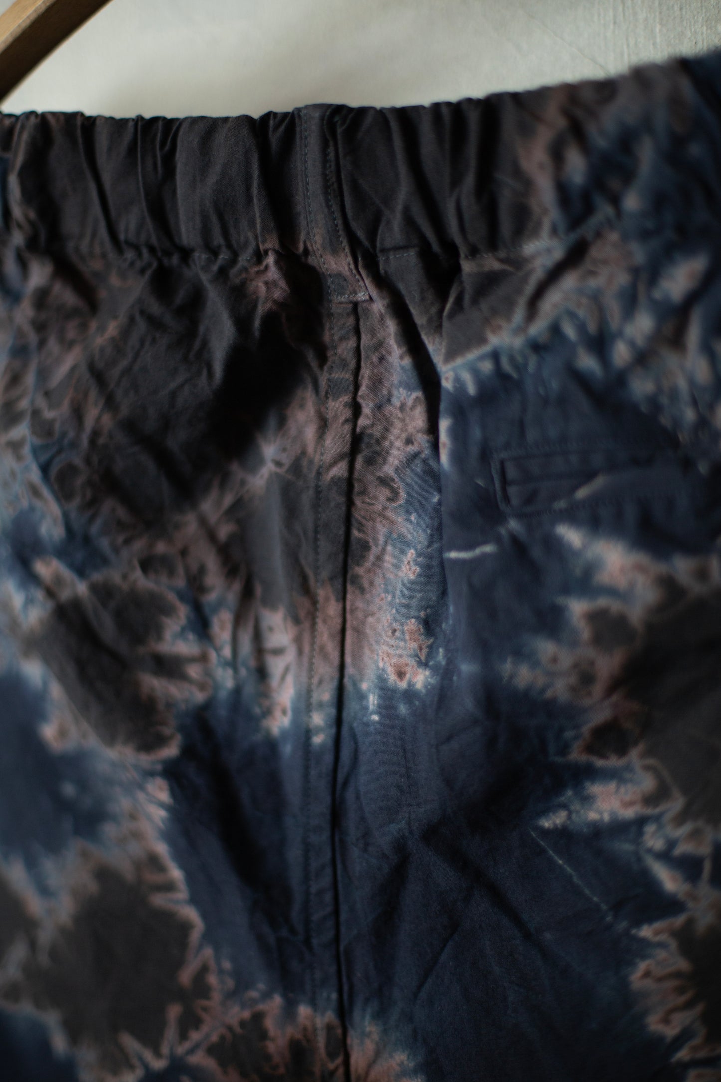 black/black cotton broad wide drawstring pants with shibori dyed pattern