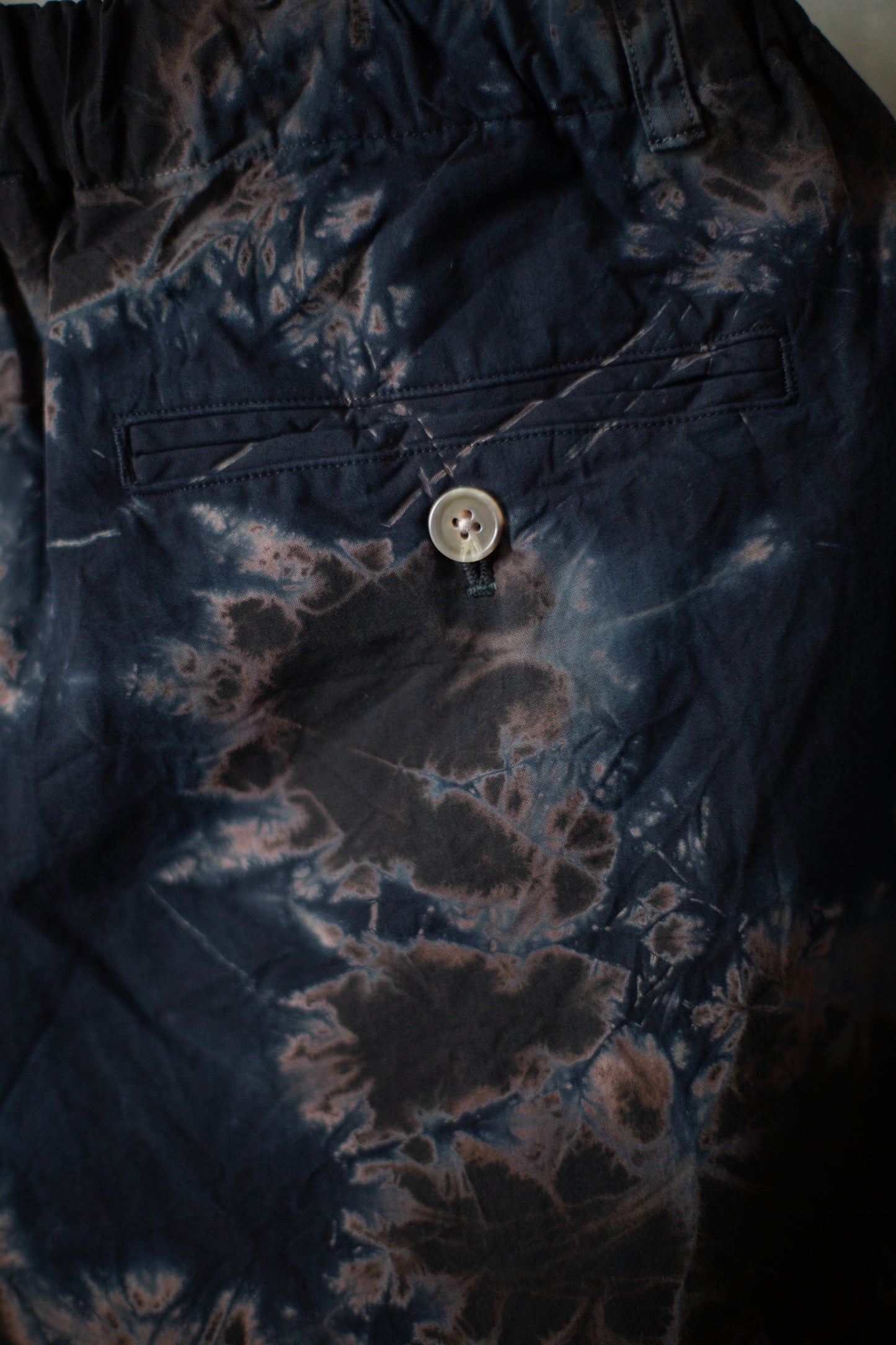 black/black cotton broad wide drawstring pants with shibori dyed pattern