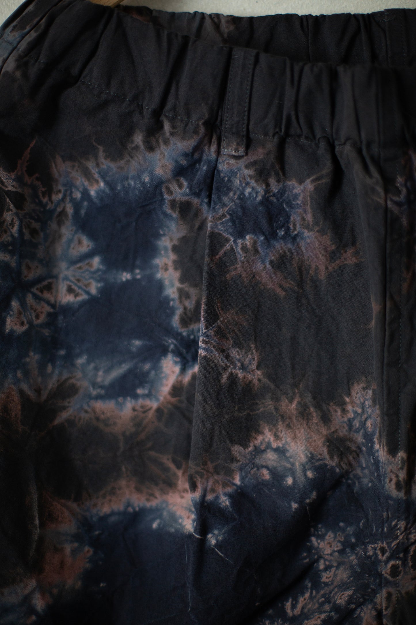 black/black cotton broad wide drawstring pants with shibori dyed pattern