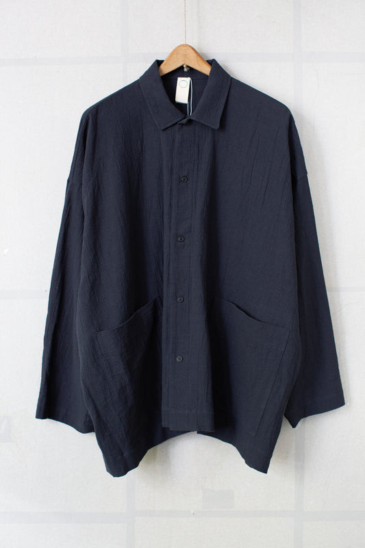 midnight washed panama cotton linen wide fit shirt