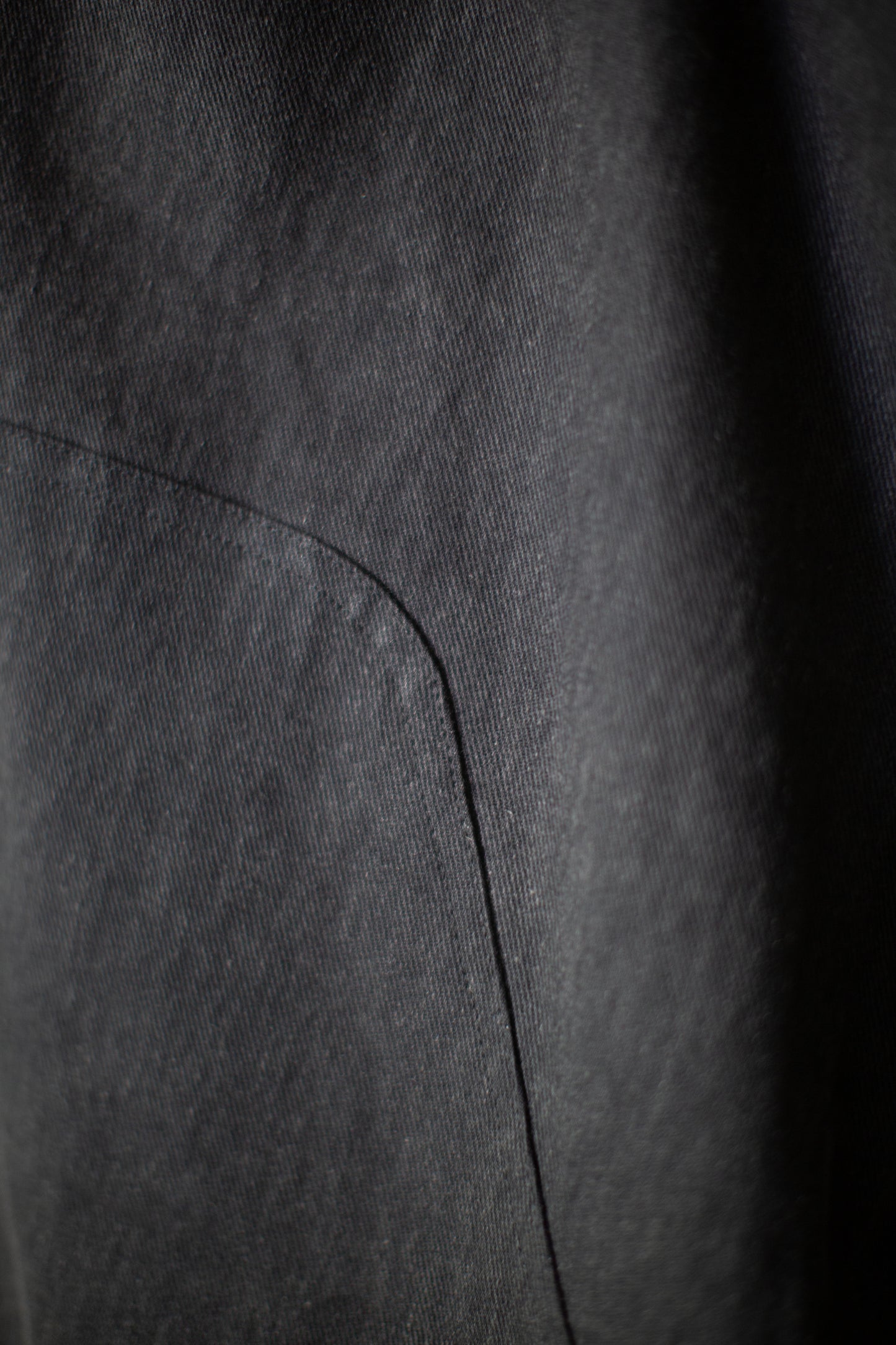 off black cotton linen aged denim double knee trousers
