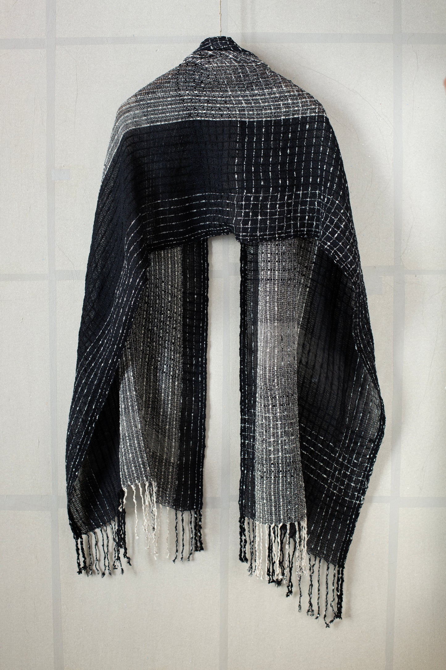 SCARF#38 - HANDWOVEN BLACK AND WHITE