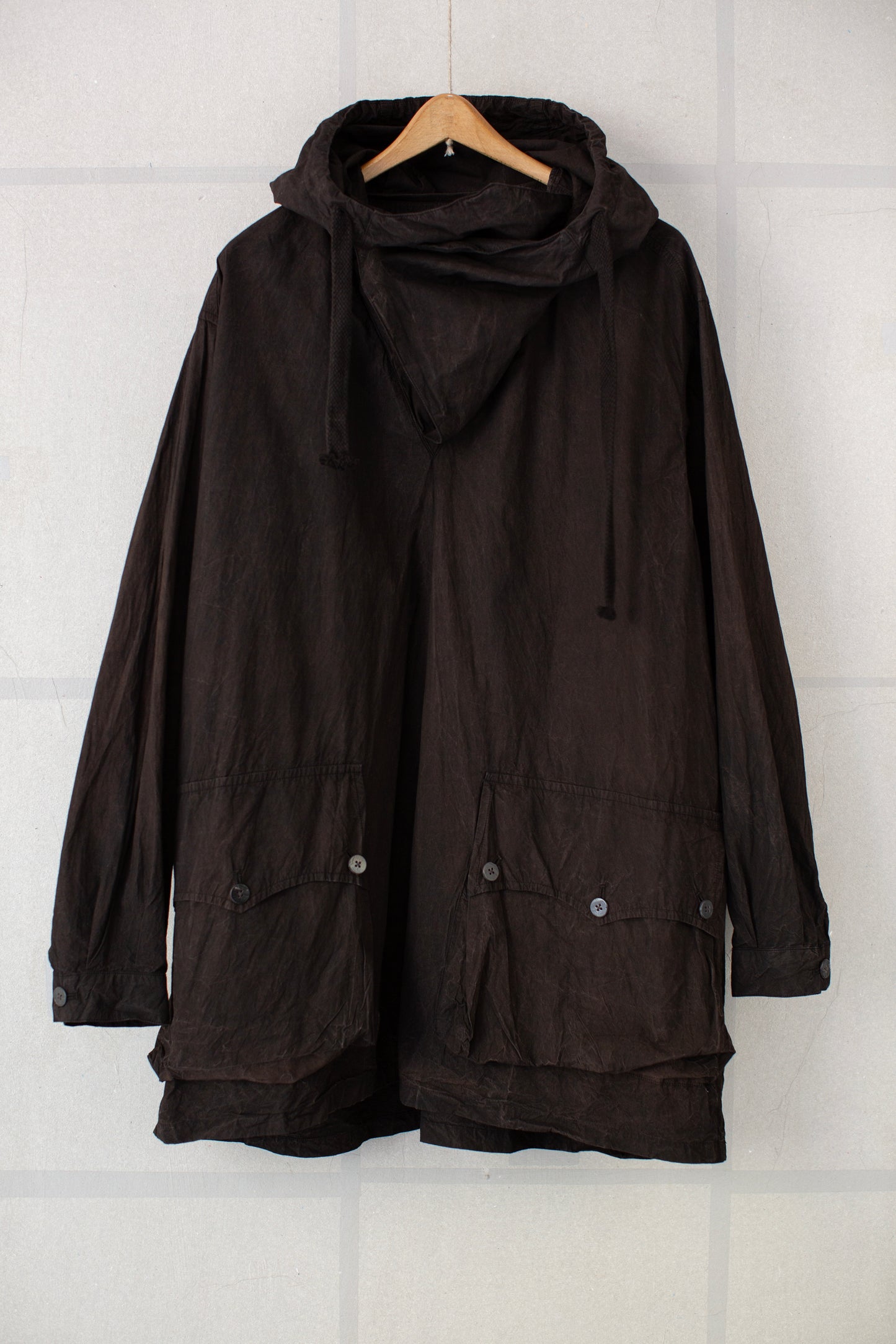 Fabric Forming Anorak in Natural Dye Dark Mud Brown