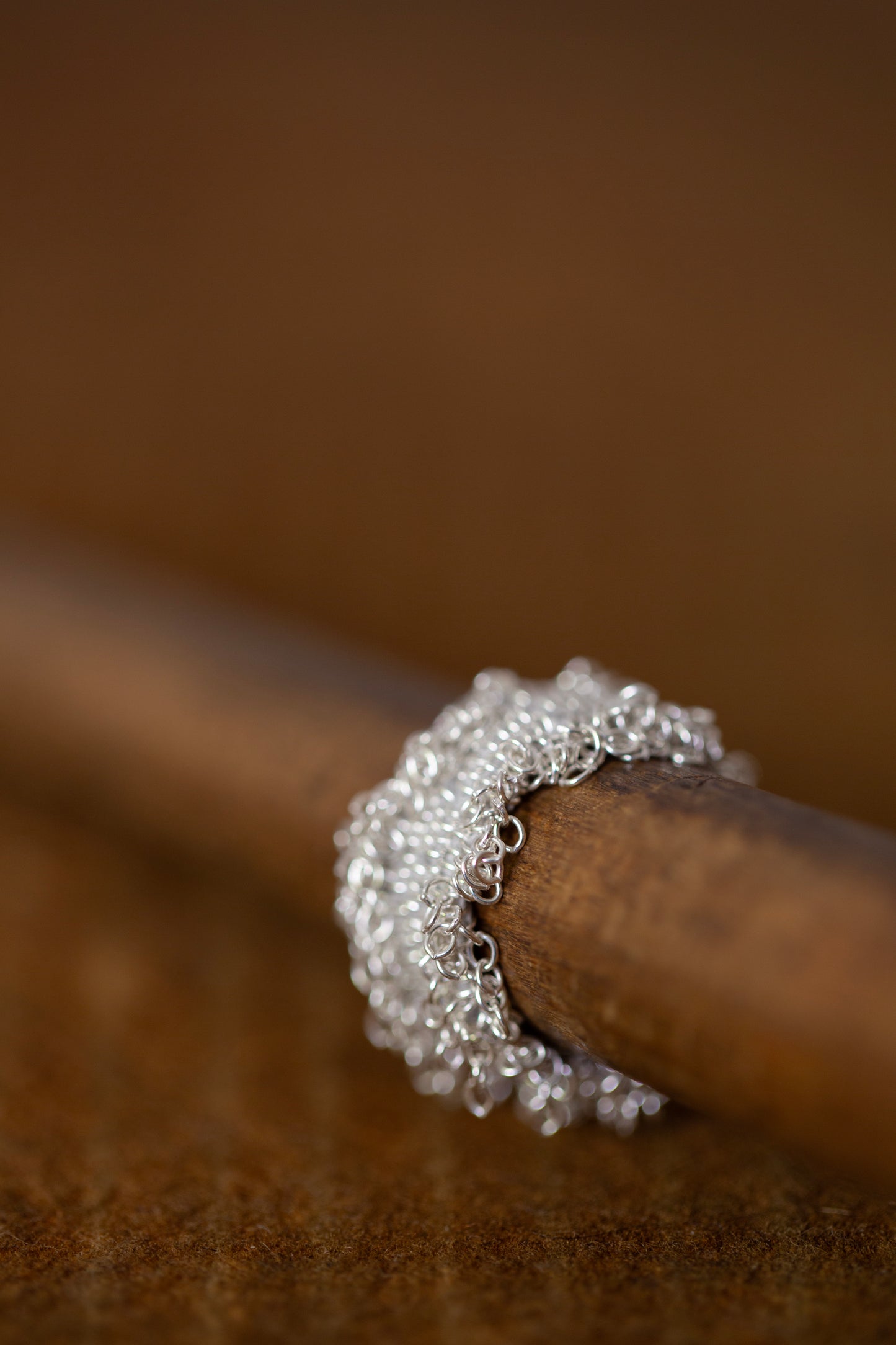 Wide Hand Woven Ring in silver