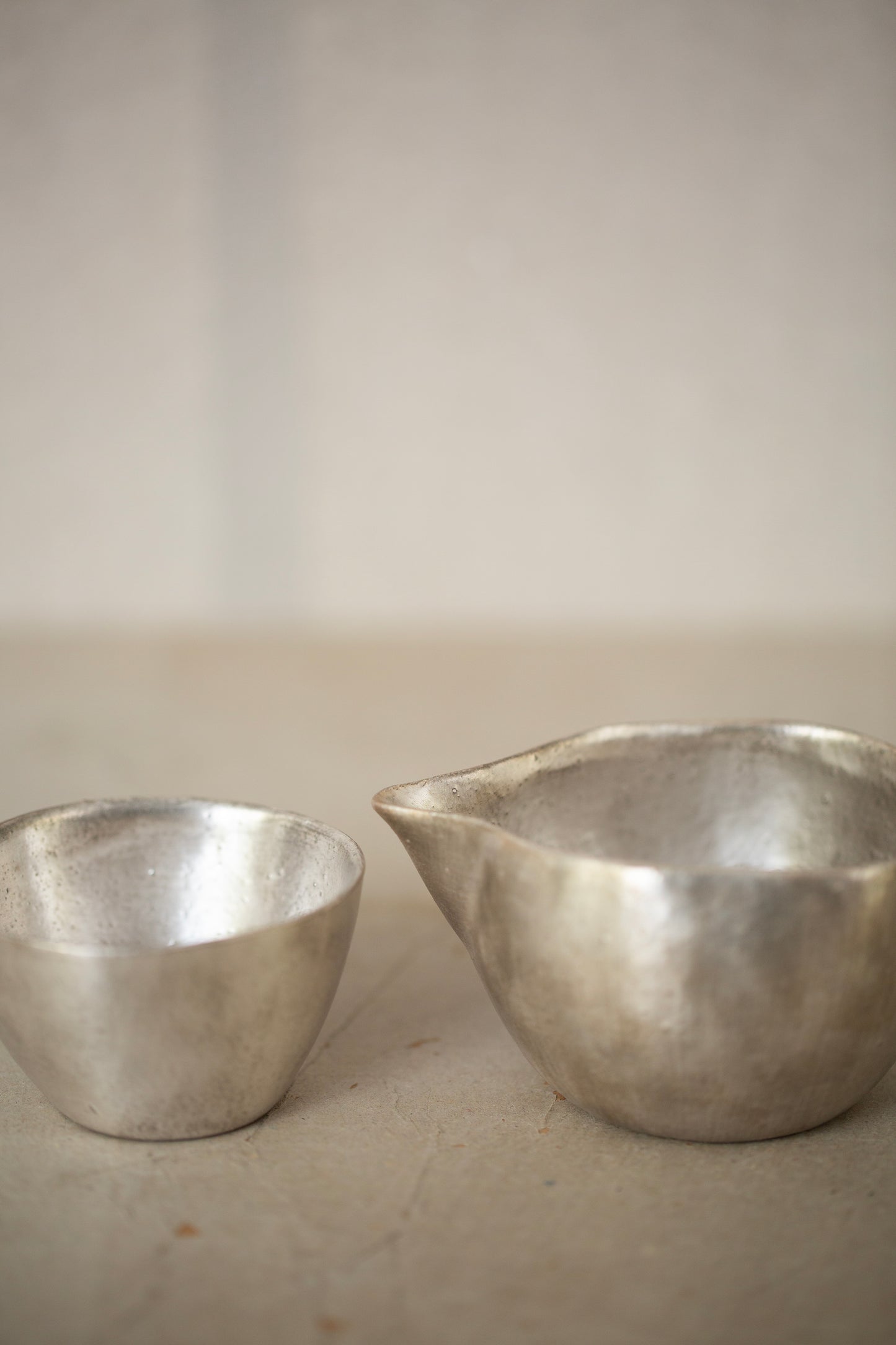 Set of silver glaze pourer + sake cup