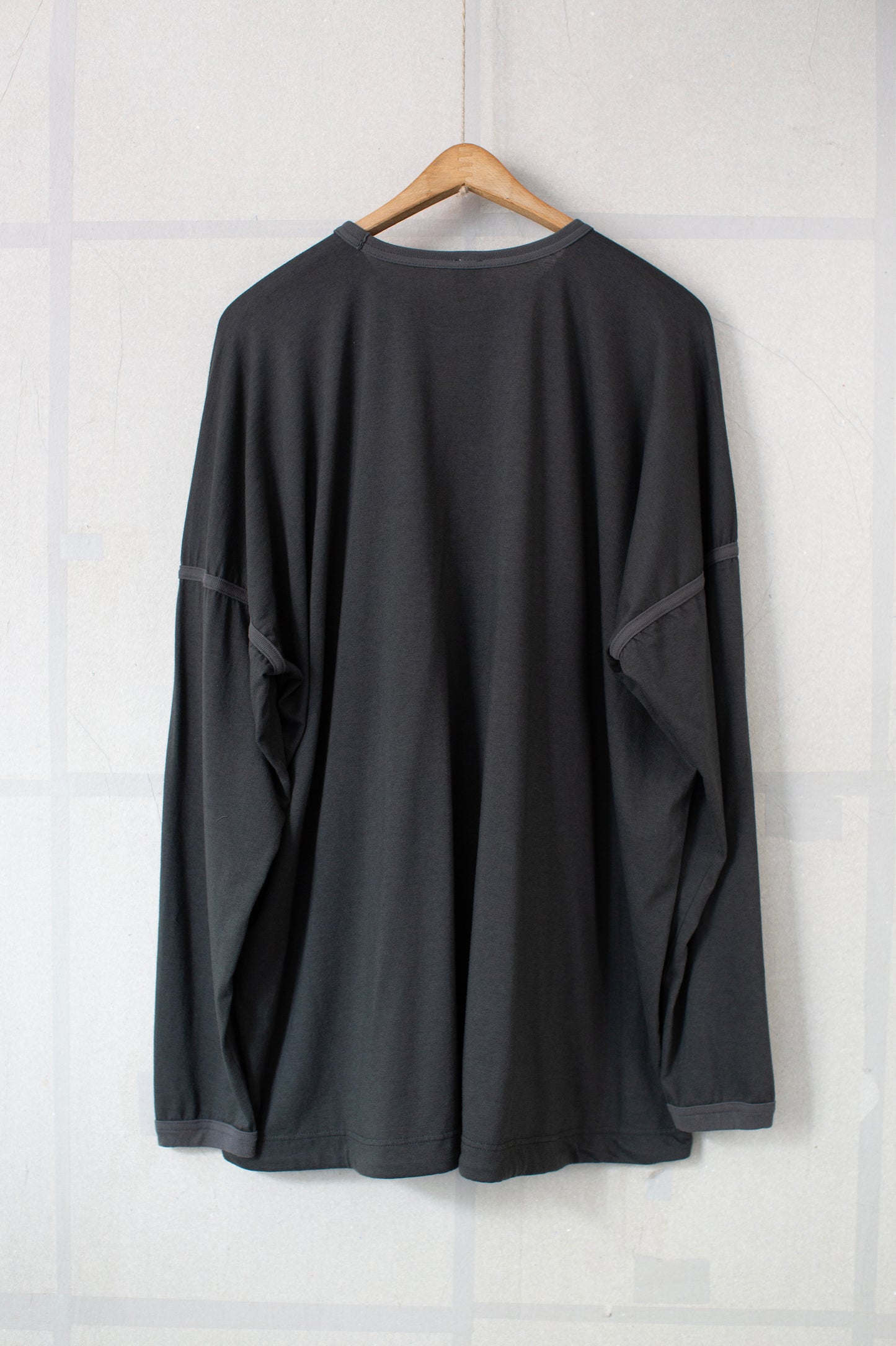off black cotton wool jersey long sleeve balloon tee
