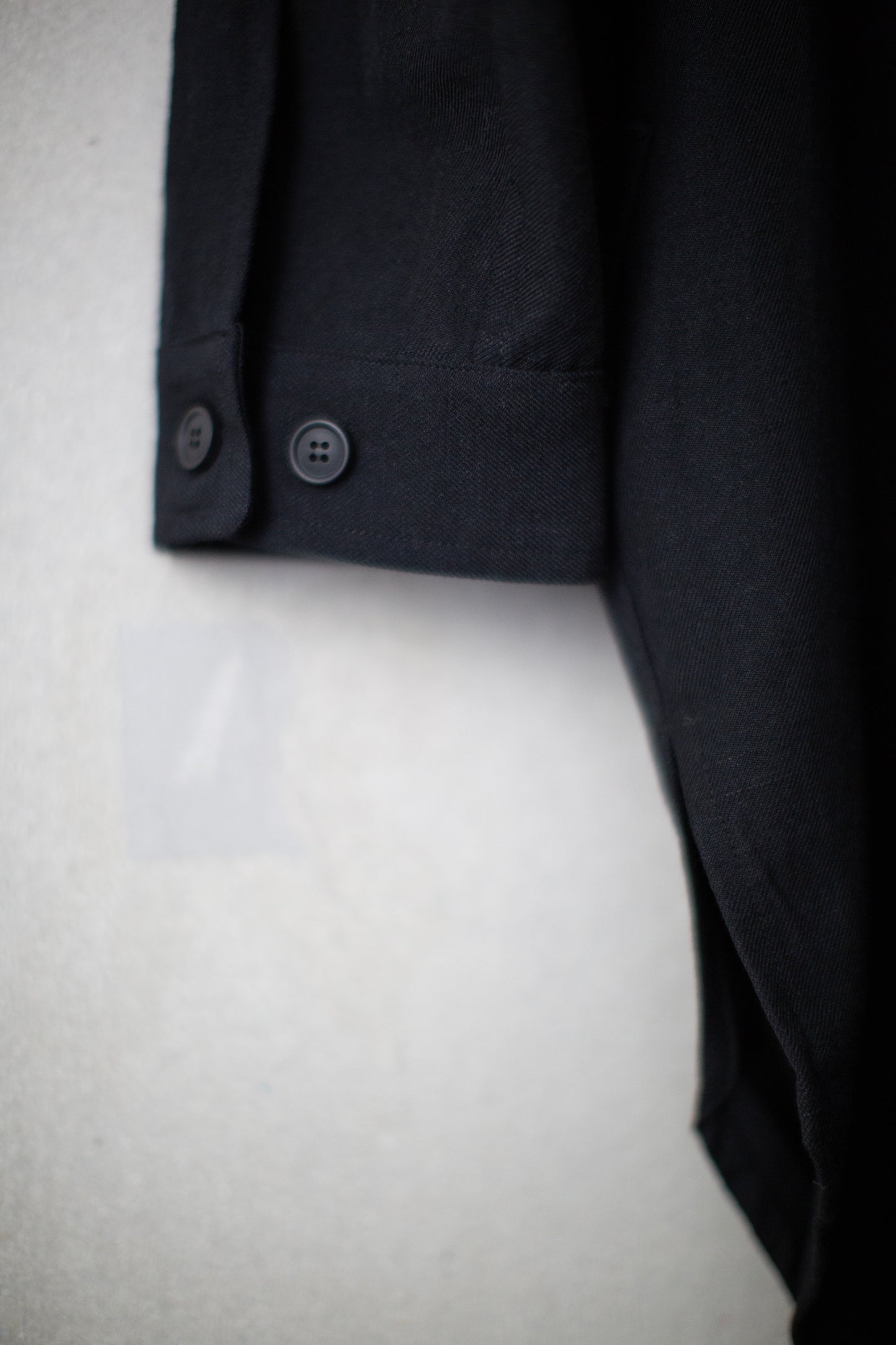 black washed wool linen twill long dust shirt coat