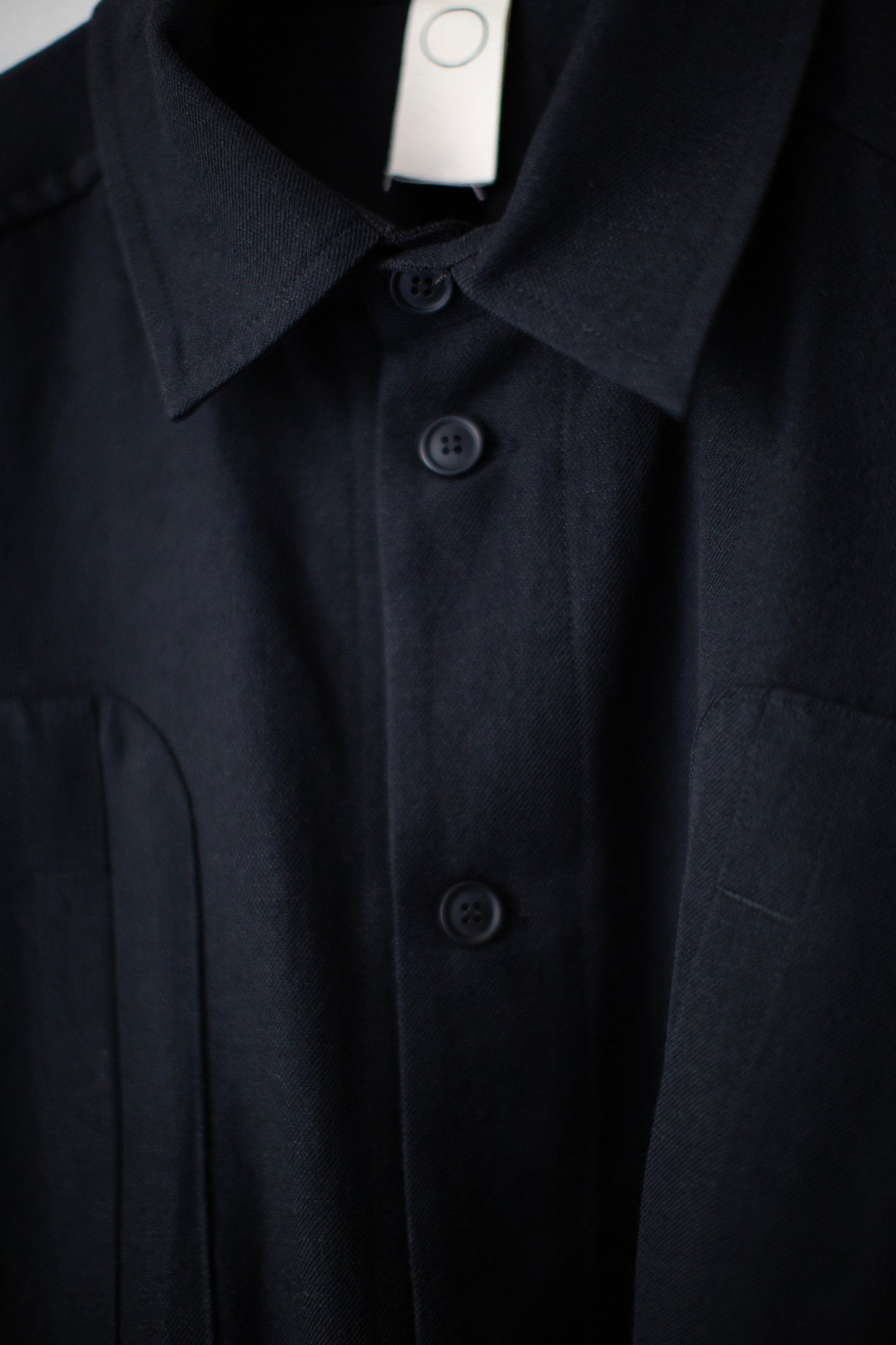 black washed wool linen twill long dust shirt coat
