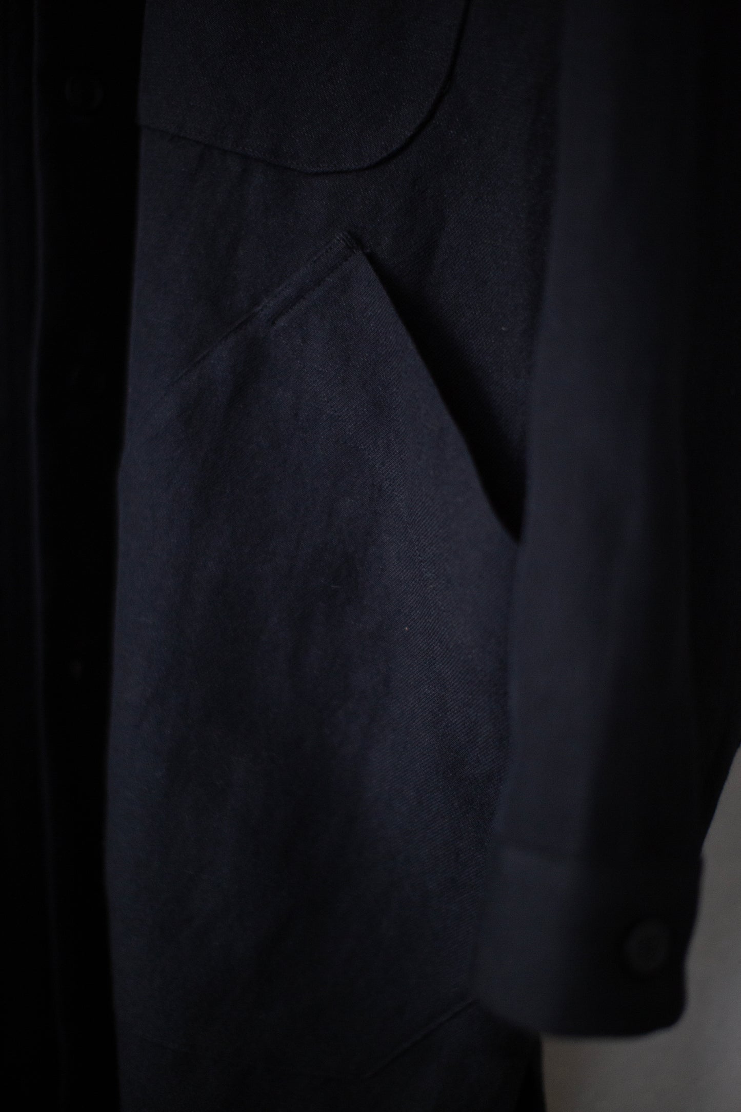 black washed wool linen twill long dust shirt coat