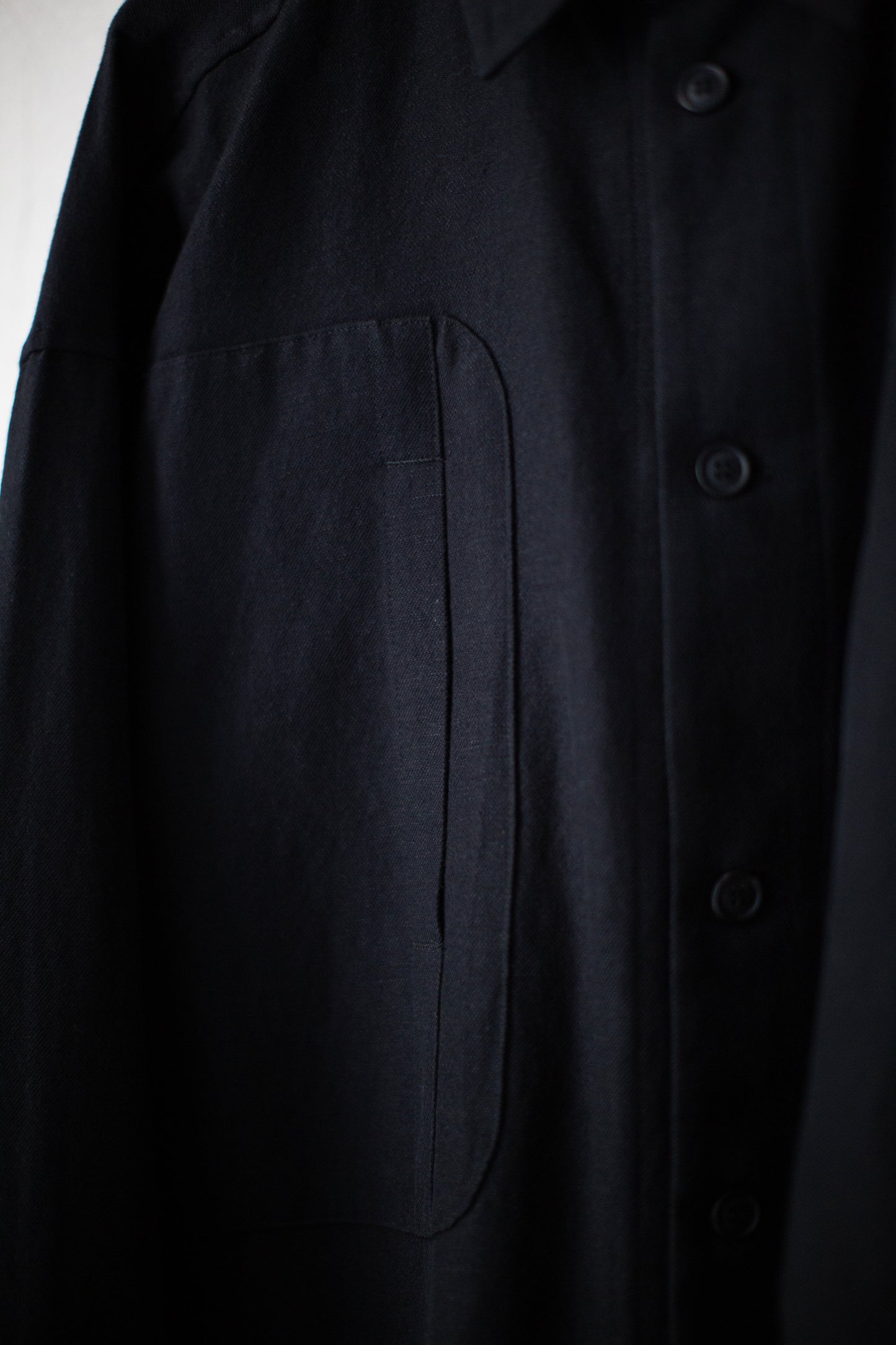 black washed wool linen twill long dust shirt coat