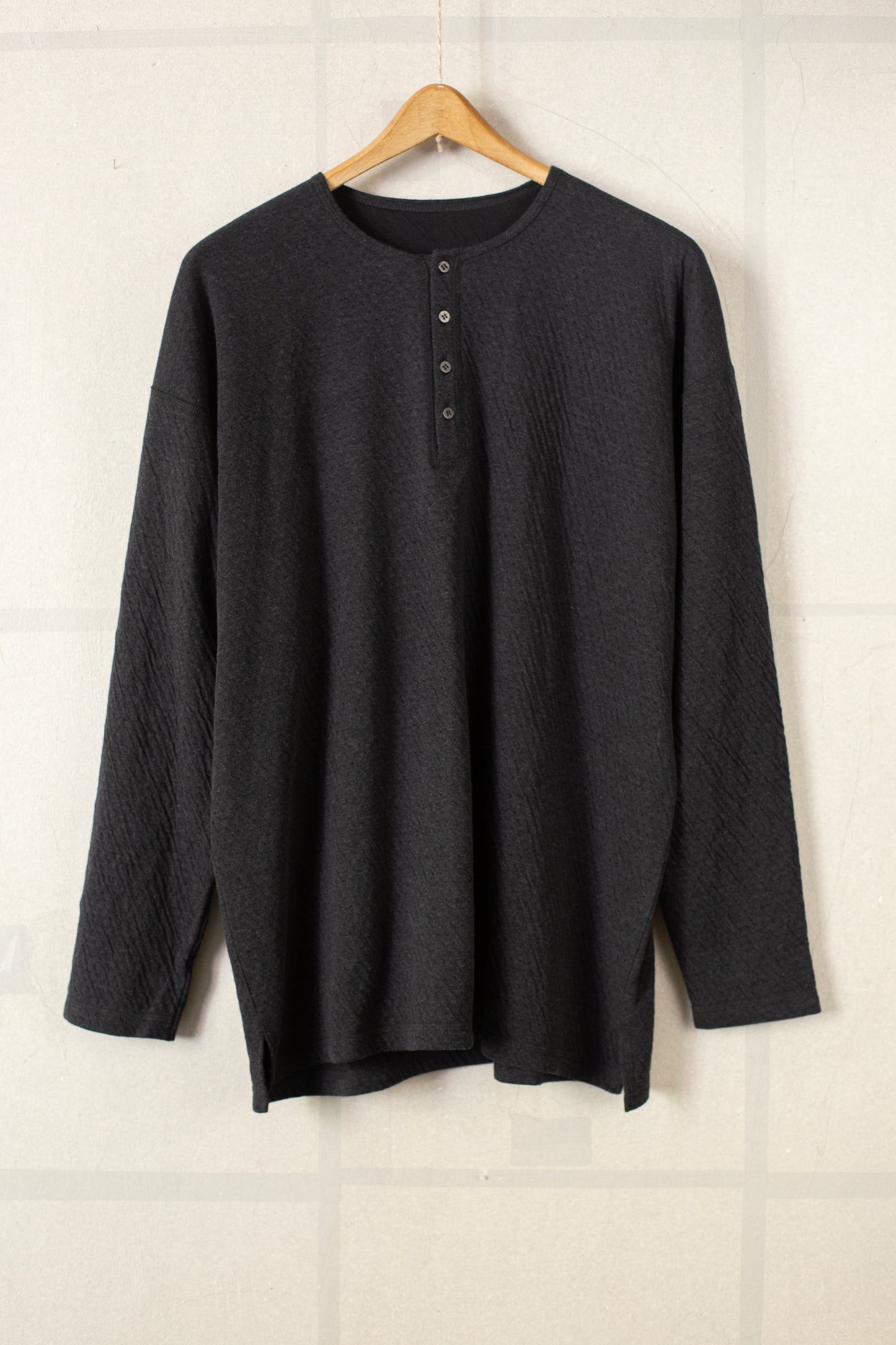 charcoal soft double cotton jersey henley neck t-shirt