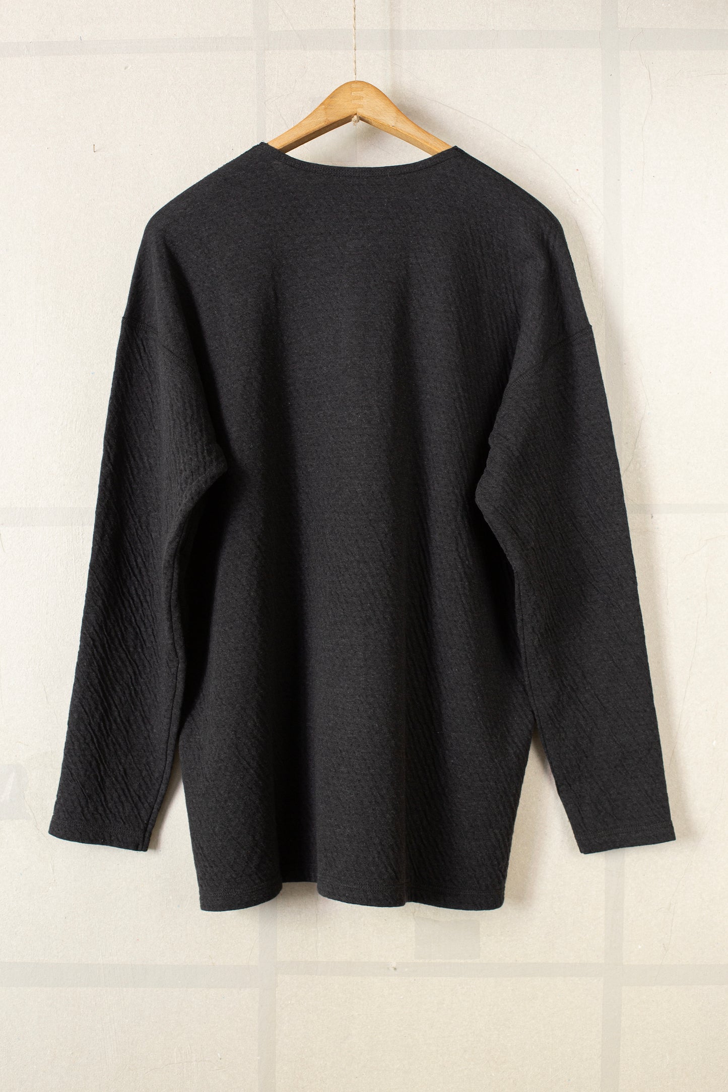 charcoal soft double cotton jersey henley neck t-shirt