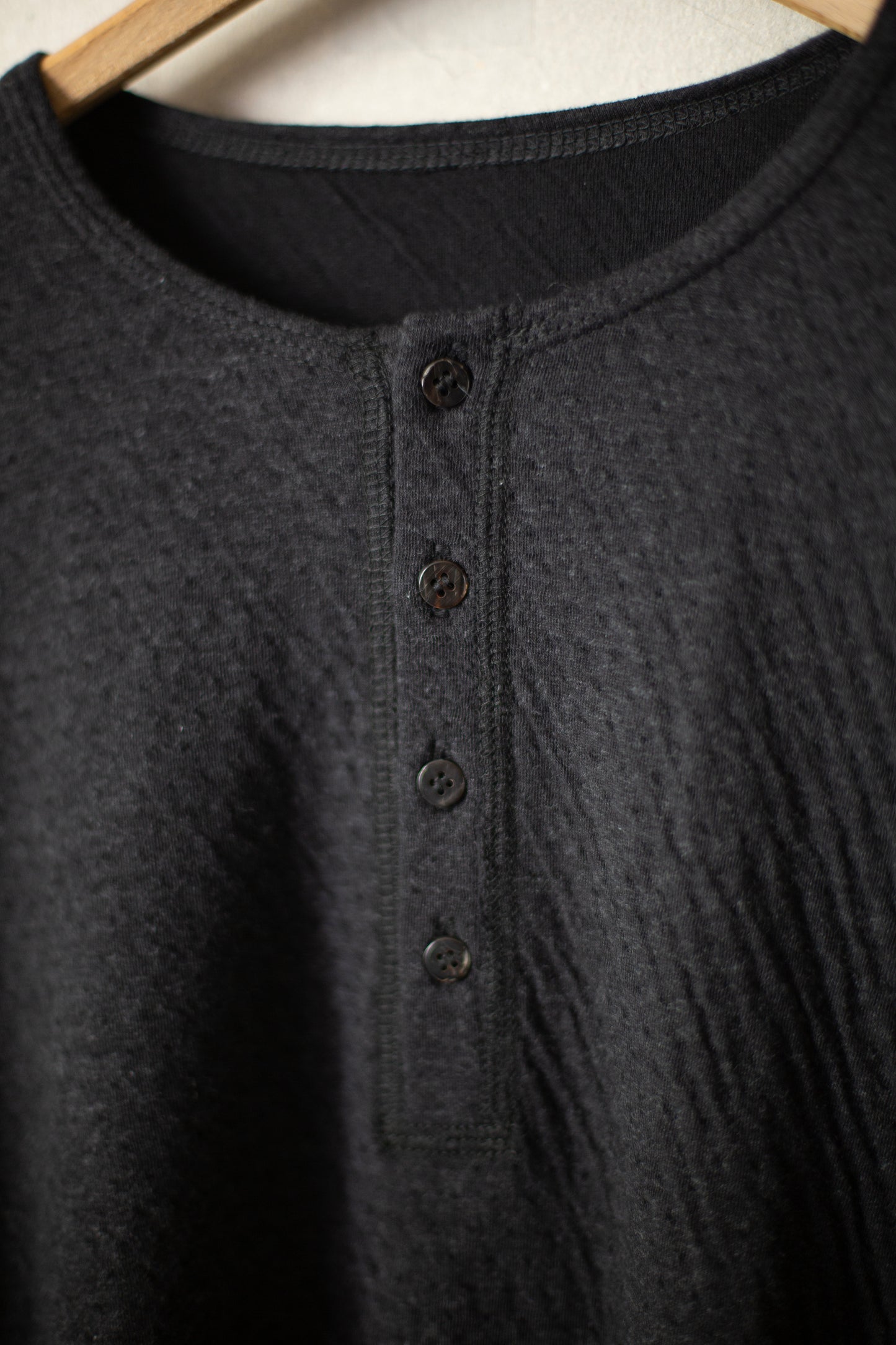 charcoal soft double cotton jersey henley neck t-shirt