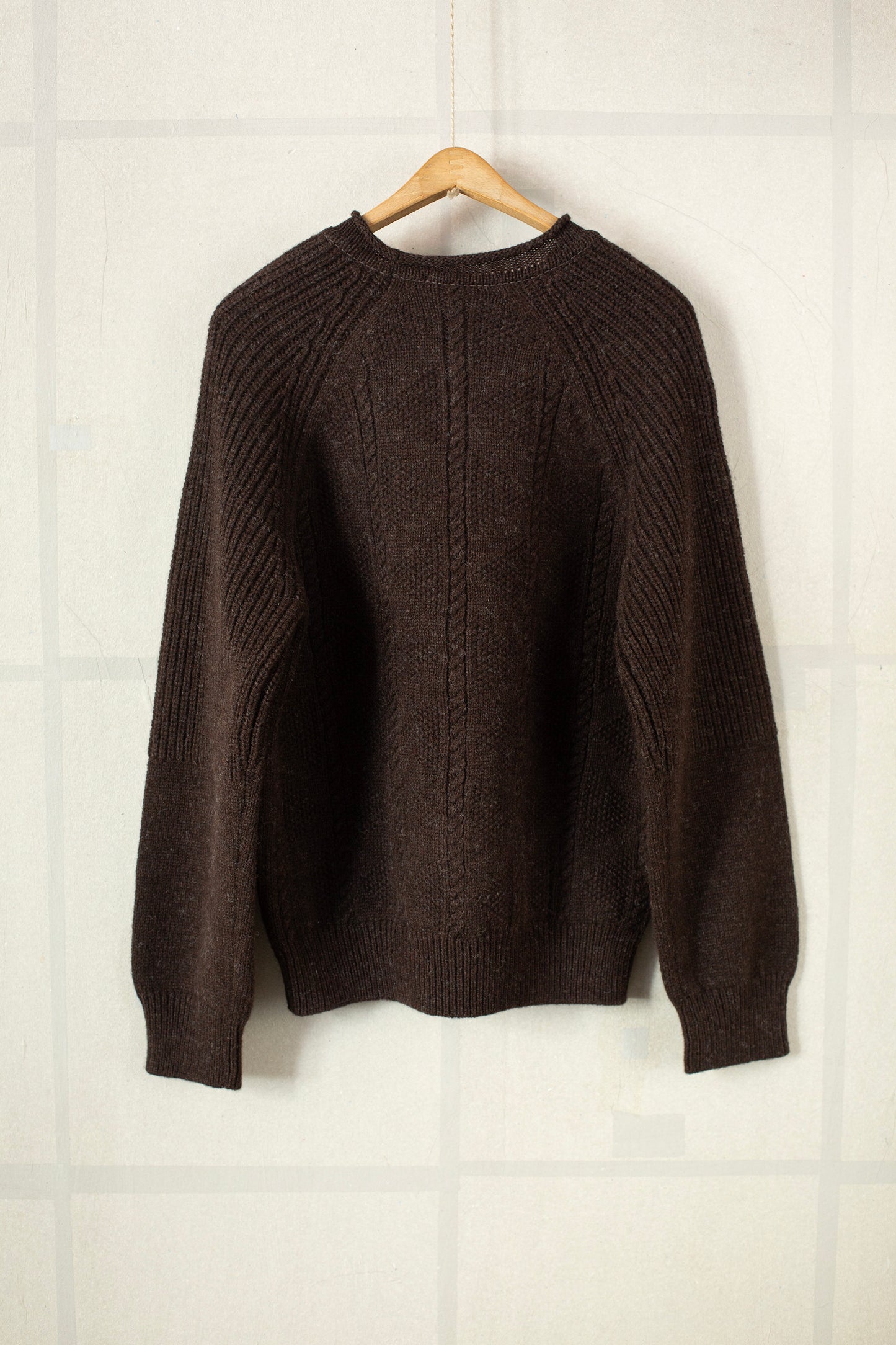 DARK BROWN SHETLAND WOOL GANSEY KNIT SWEATER