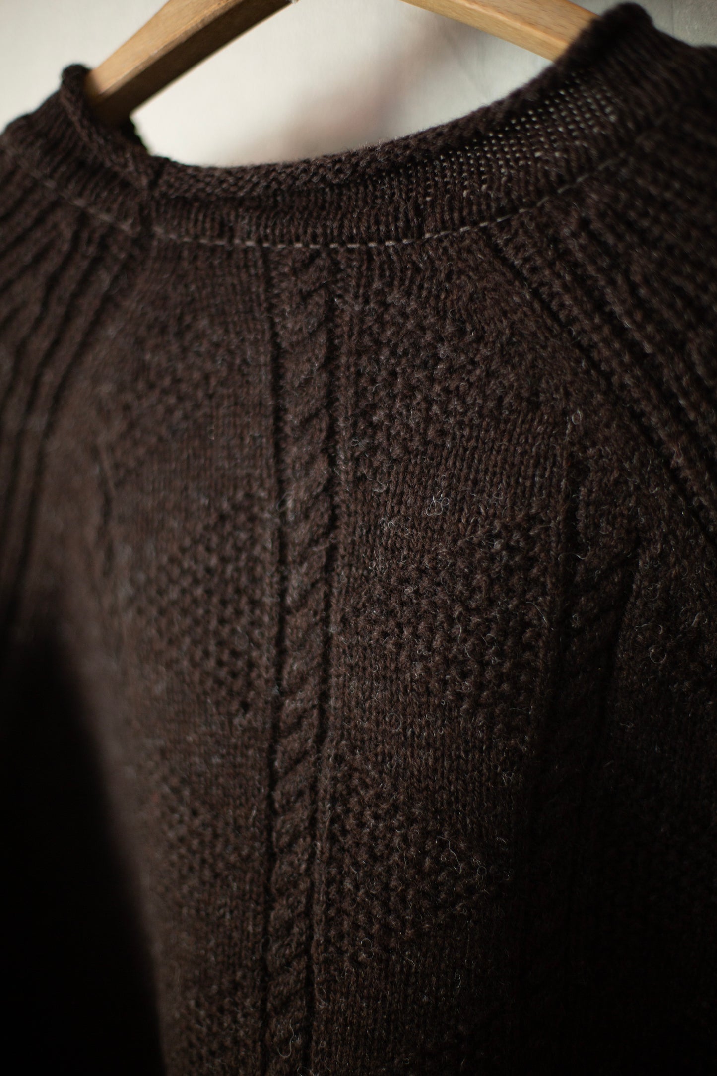 DARK BROWN SHETLAND WOOL GANSEY KNIT SWEATER