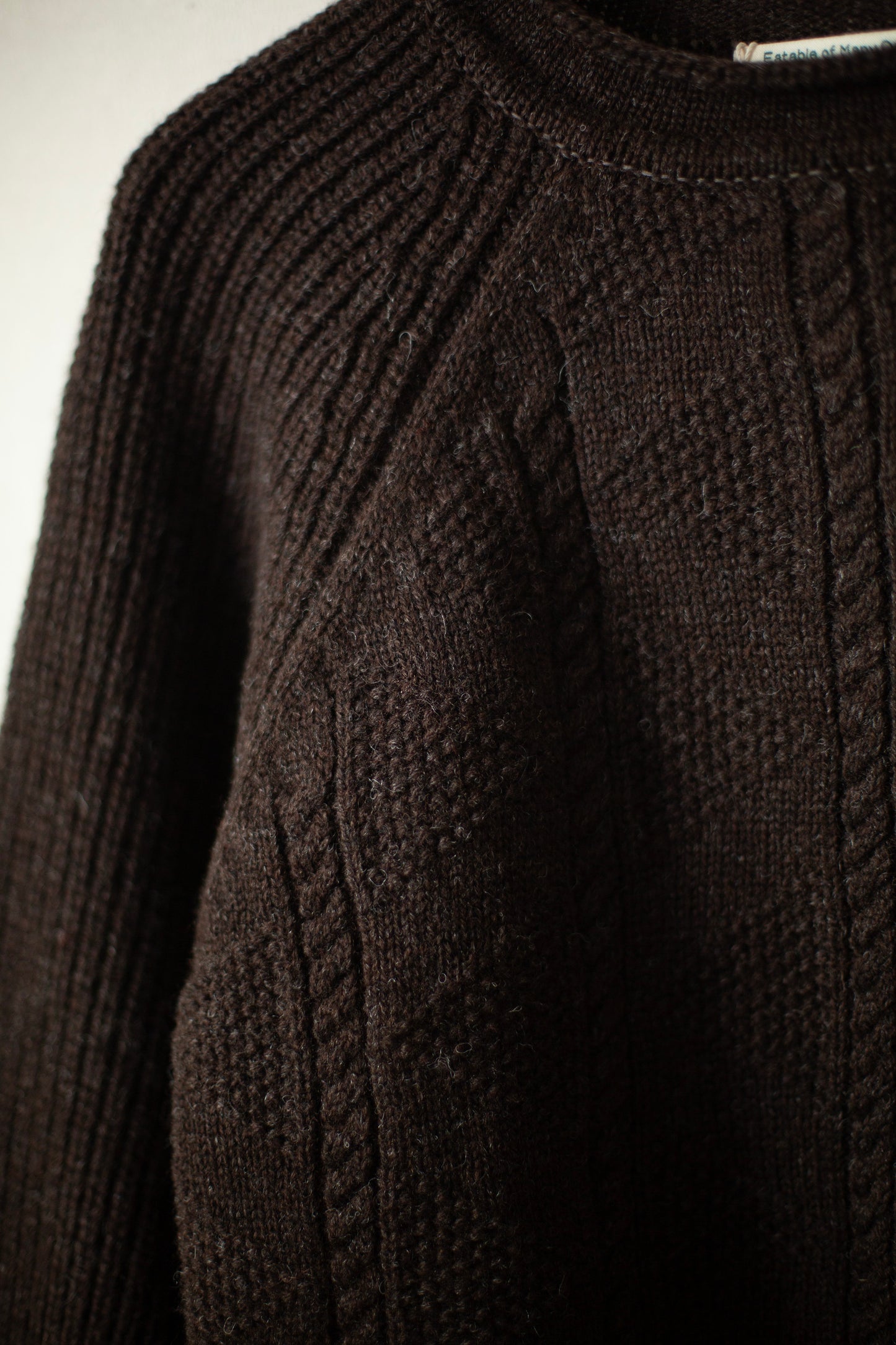 DARK BROWN SHETLAND WOOL GANSEY KNIT SWEATER
