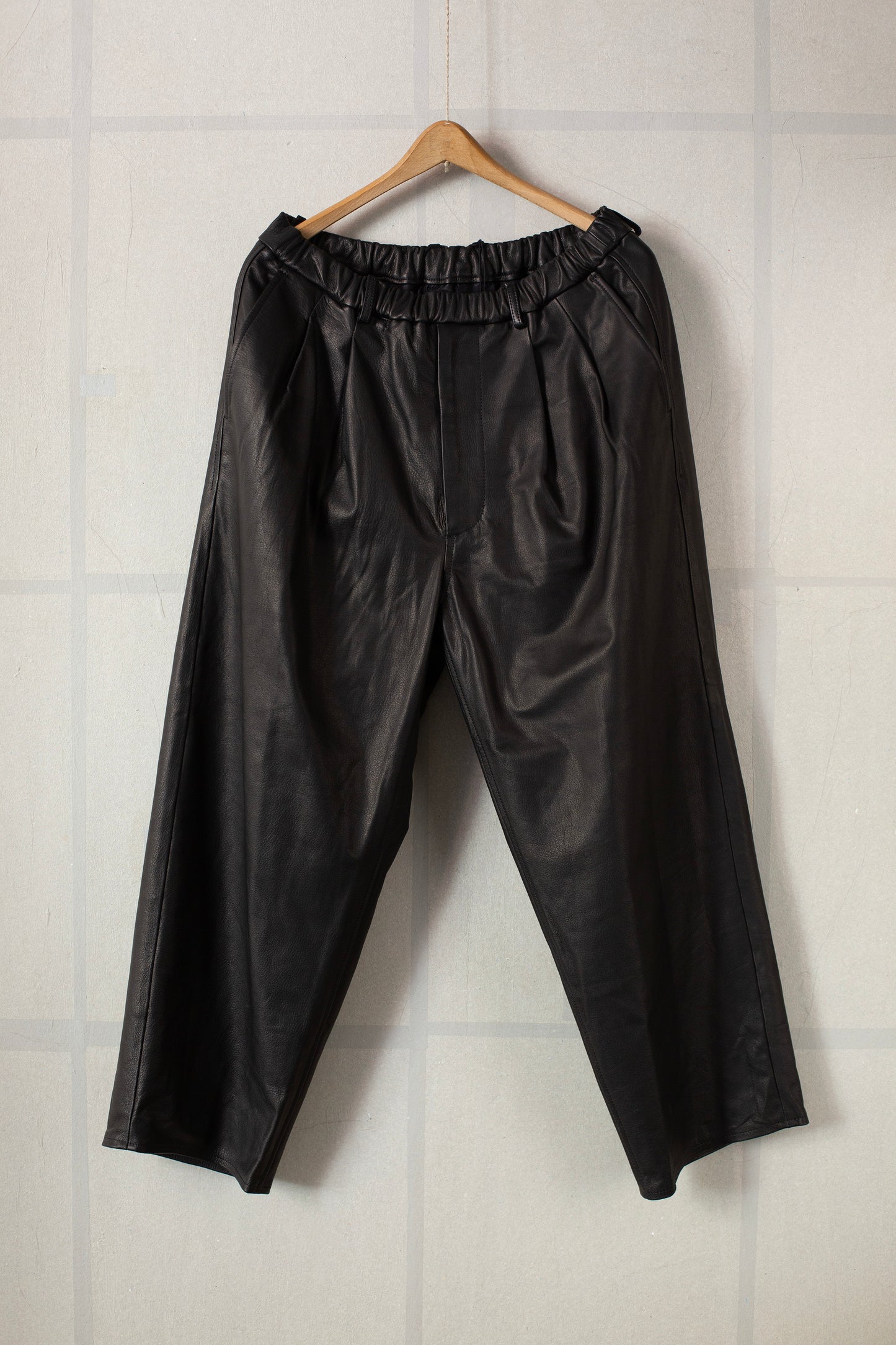 Two Tuck Leather Wide Fit Trousers Black