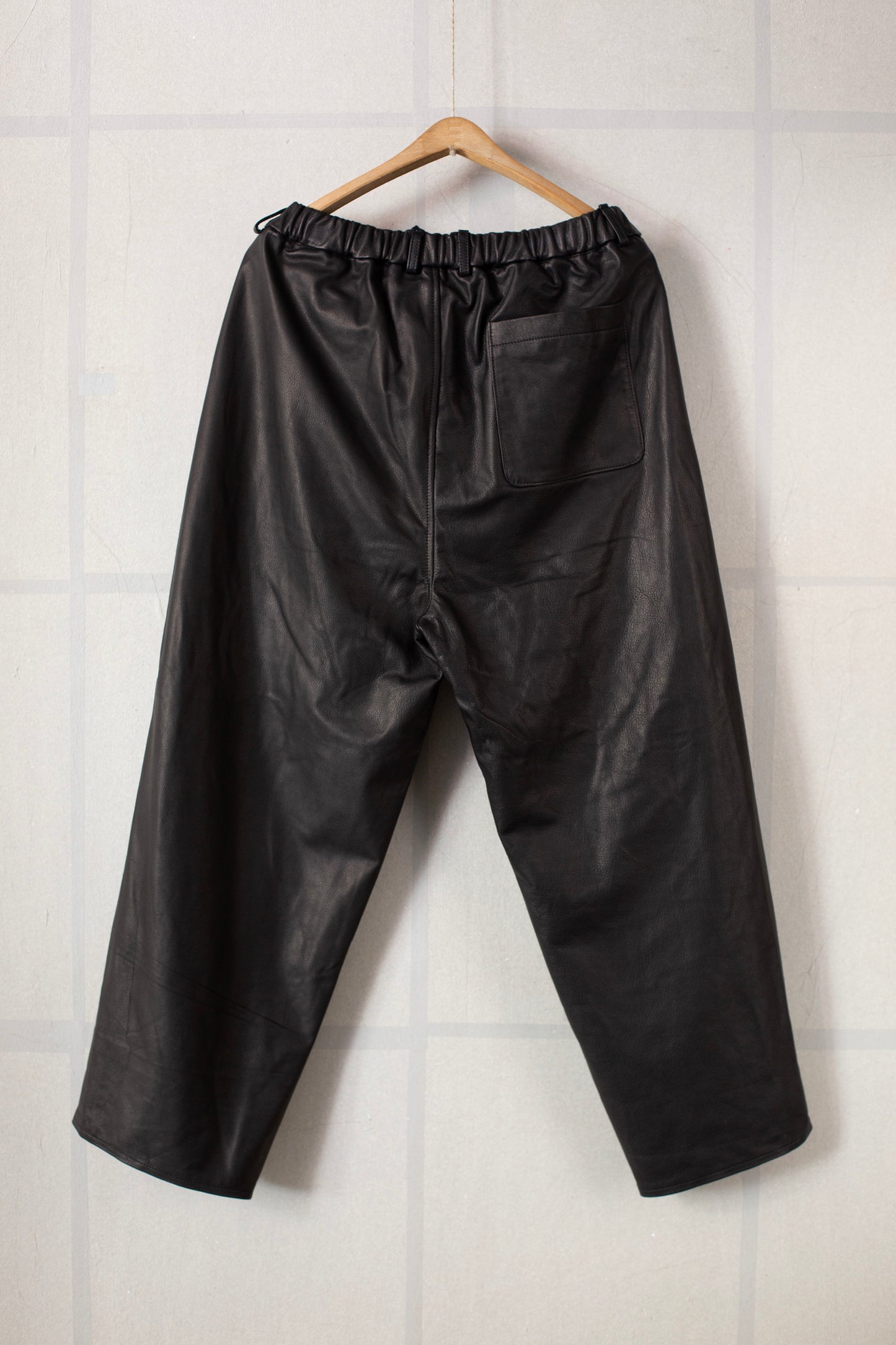 Two Tuck Leather Wide Fit Trousers Black