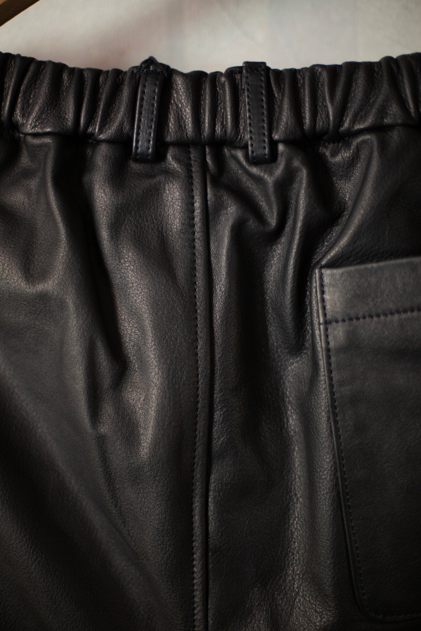Two Tuck Leather Wide Fit Trousers Black