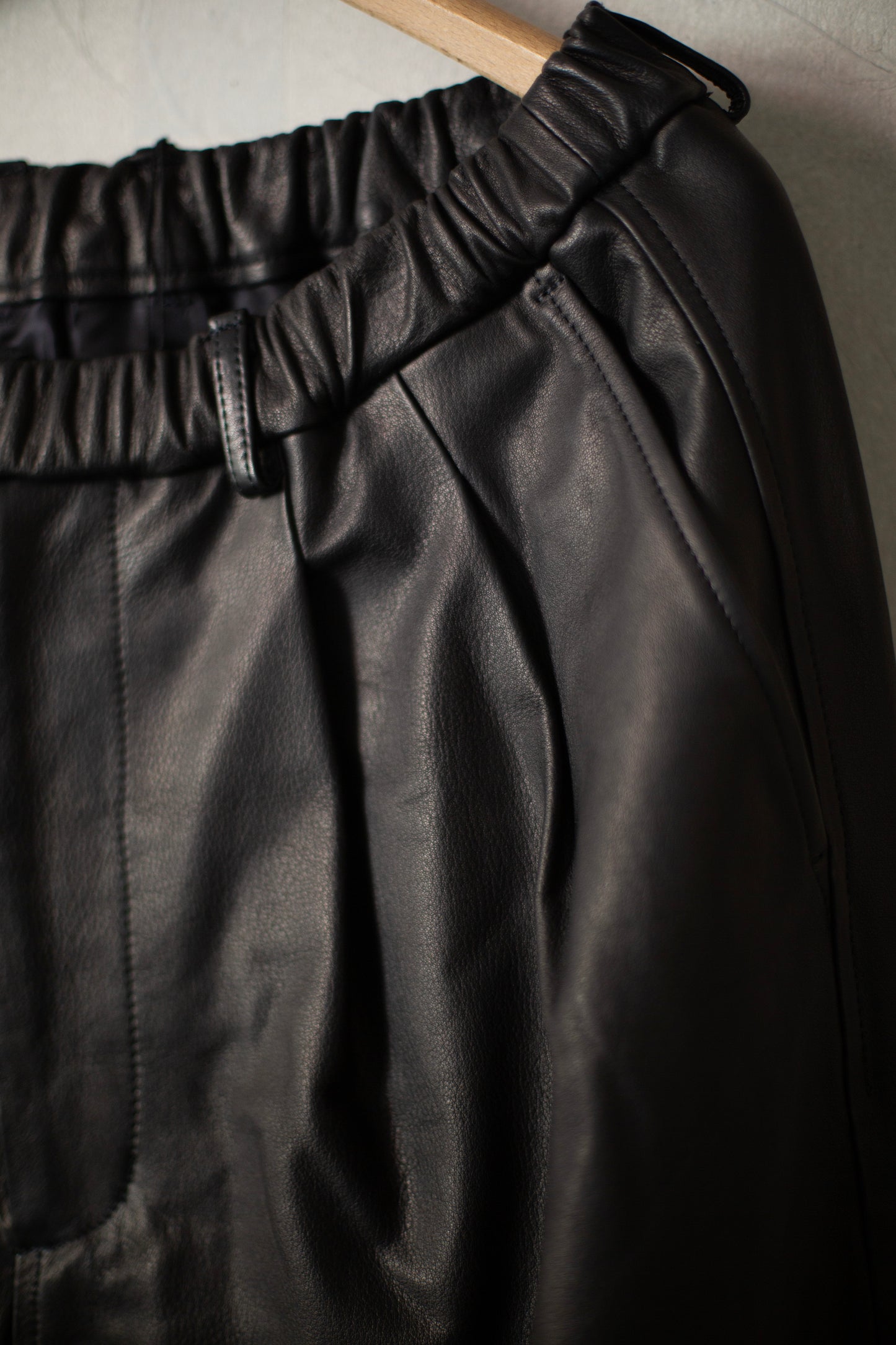 Two Tuck Leather Wide Fit Trousers Black