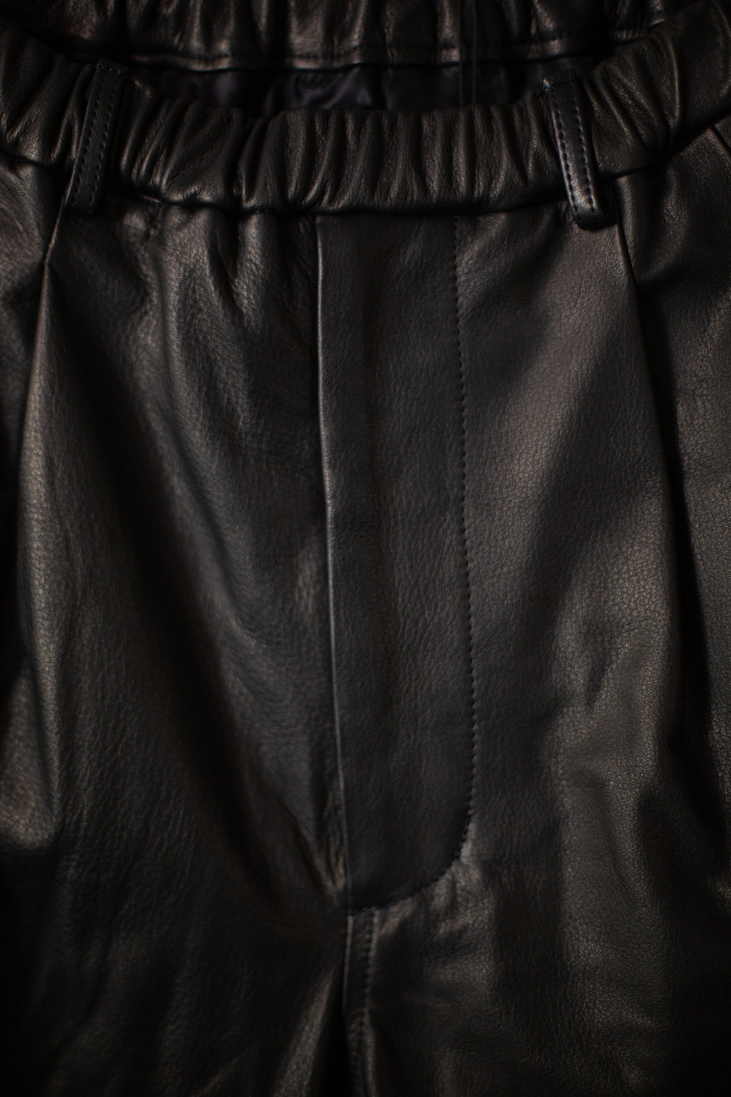 Two Tuck Leather Wide Fit Trousers Black