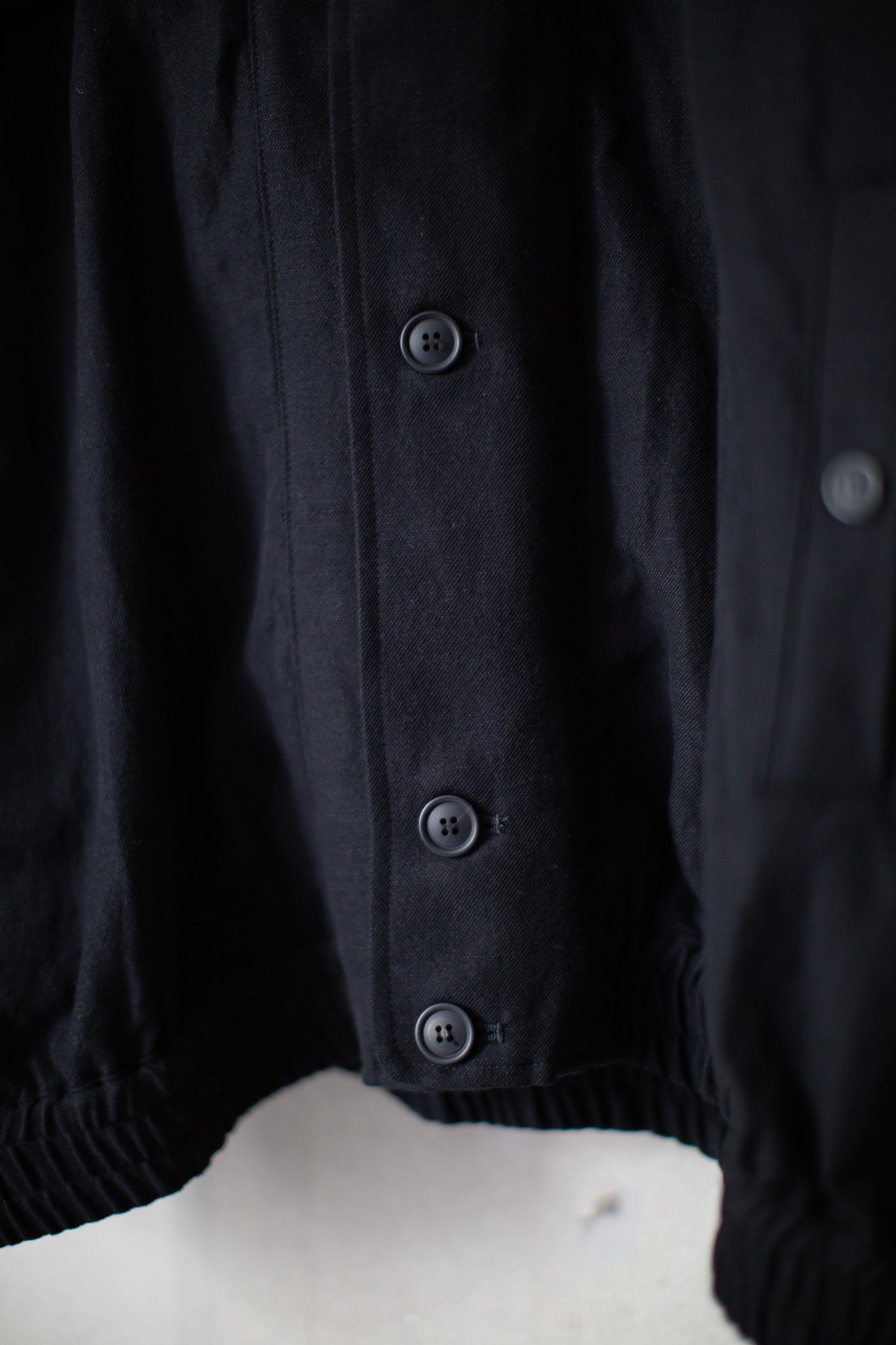 High neck hooded wool/linen/cotton twill bomber jacket