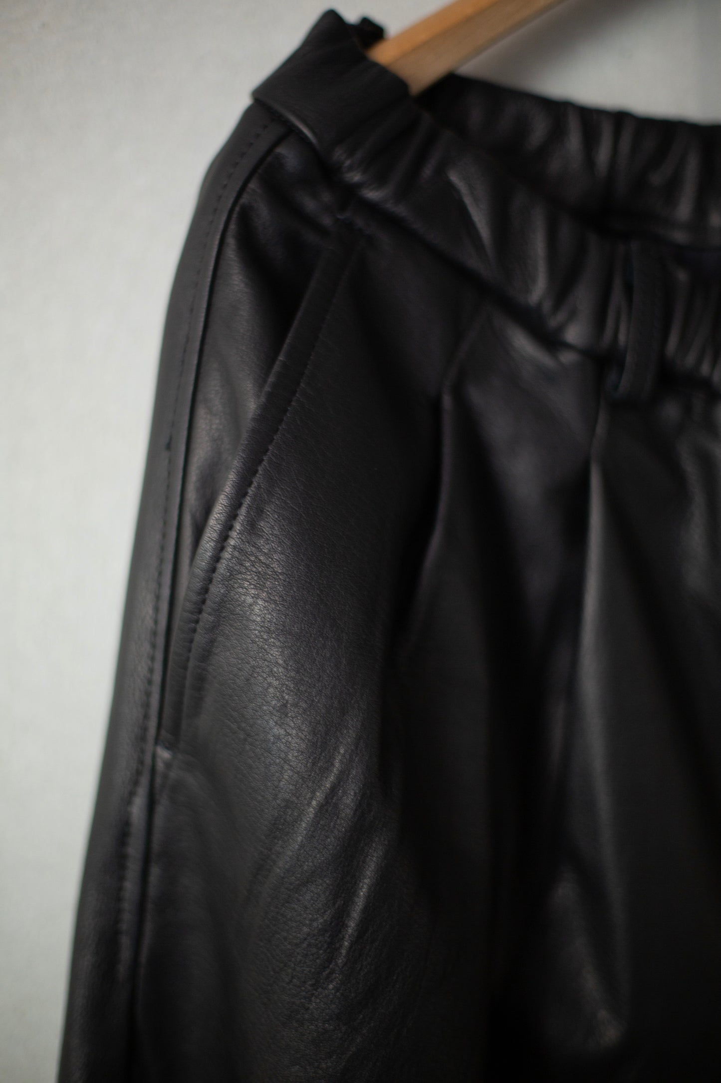 Two Tuck Leather Wide Fit Trousers Black