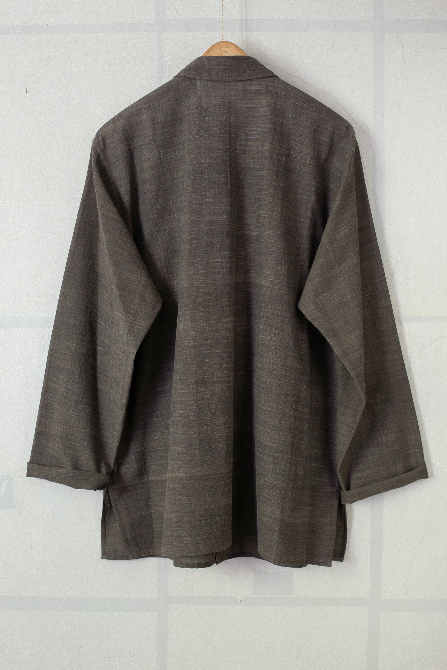 Hand woven cotton shirt dyed with Myrobalan x Jaggery x Pomegranate dyed