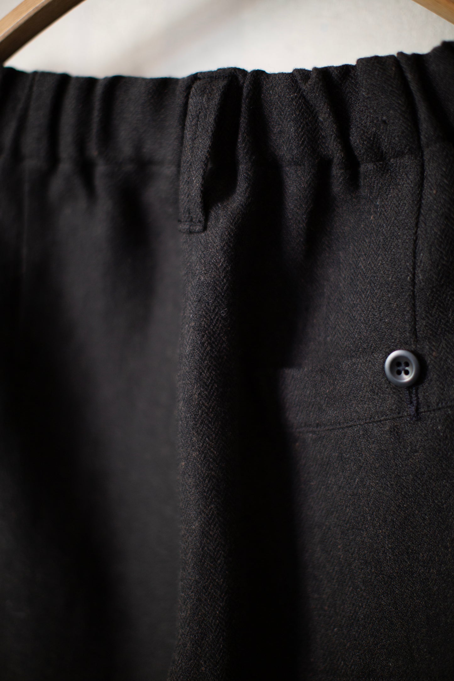 Elastic Pant in Black/Brown Wool/Linen Herringbone